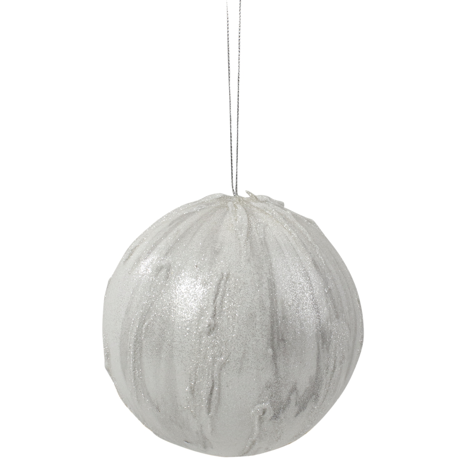 4.25" Glittered White Marbled Christmas Ball Ornament