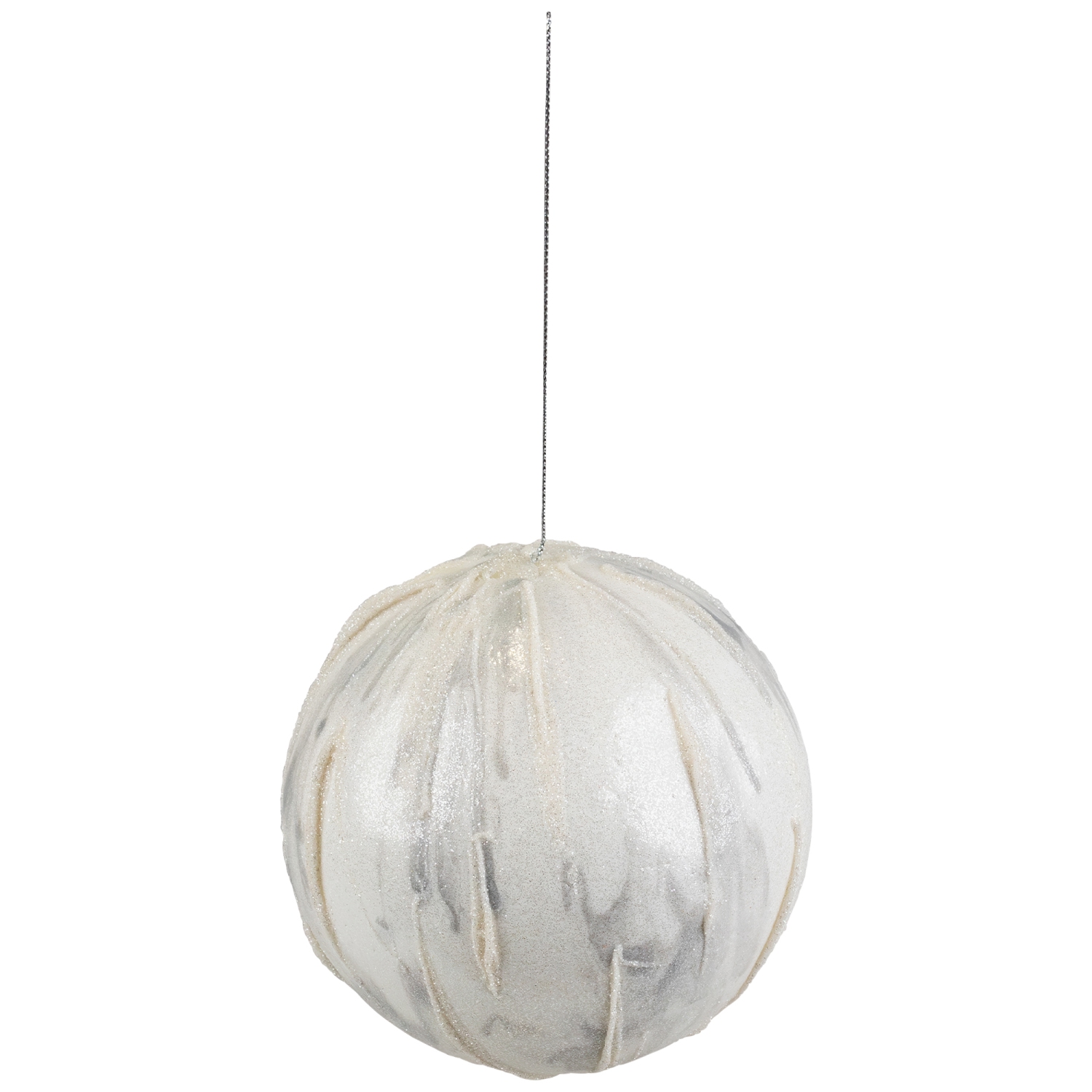 4.25" Glittered White Marbled Christmas Ball Ornament