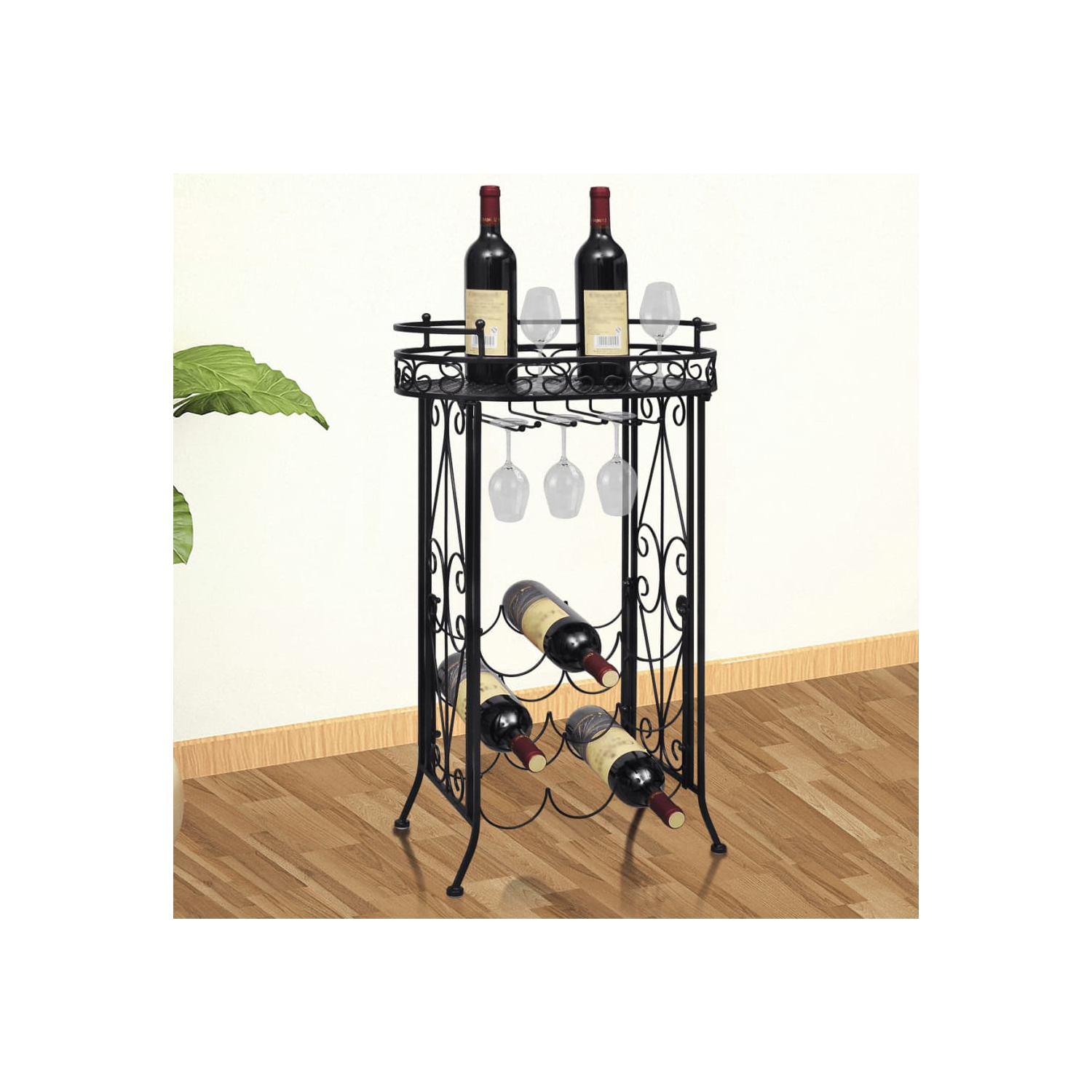 vidaXL Wine Rack with Glass Holder for 9 Bottles Metal