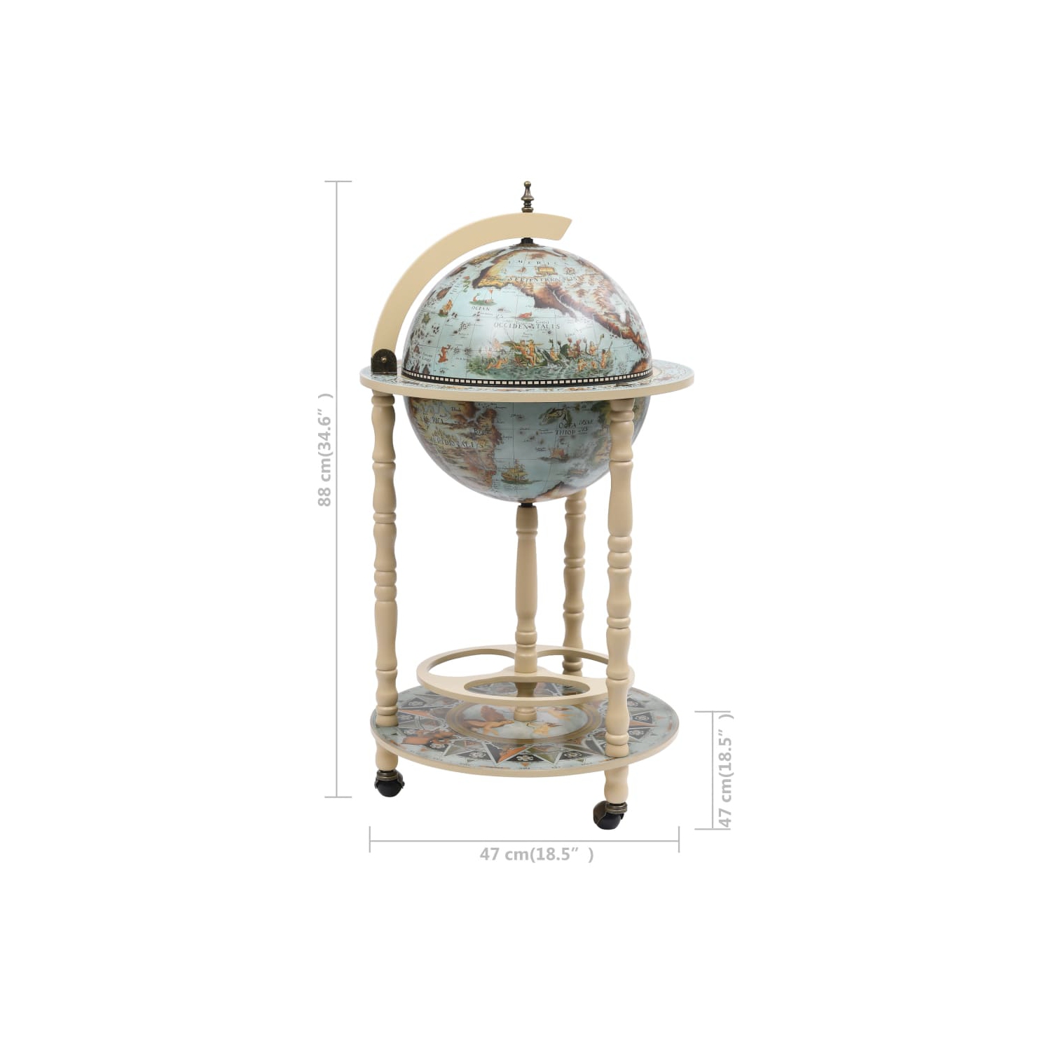vidaXL Globe Bar Wine Stand Eucalyptus Wood Blue