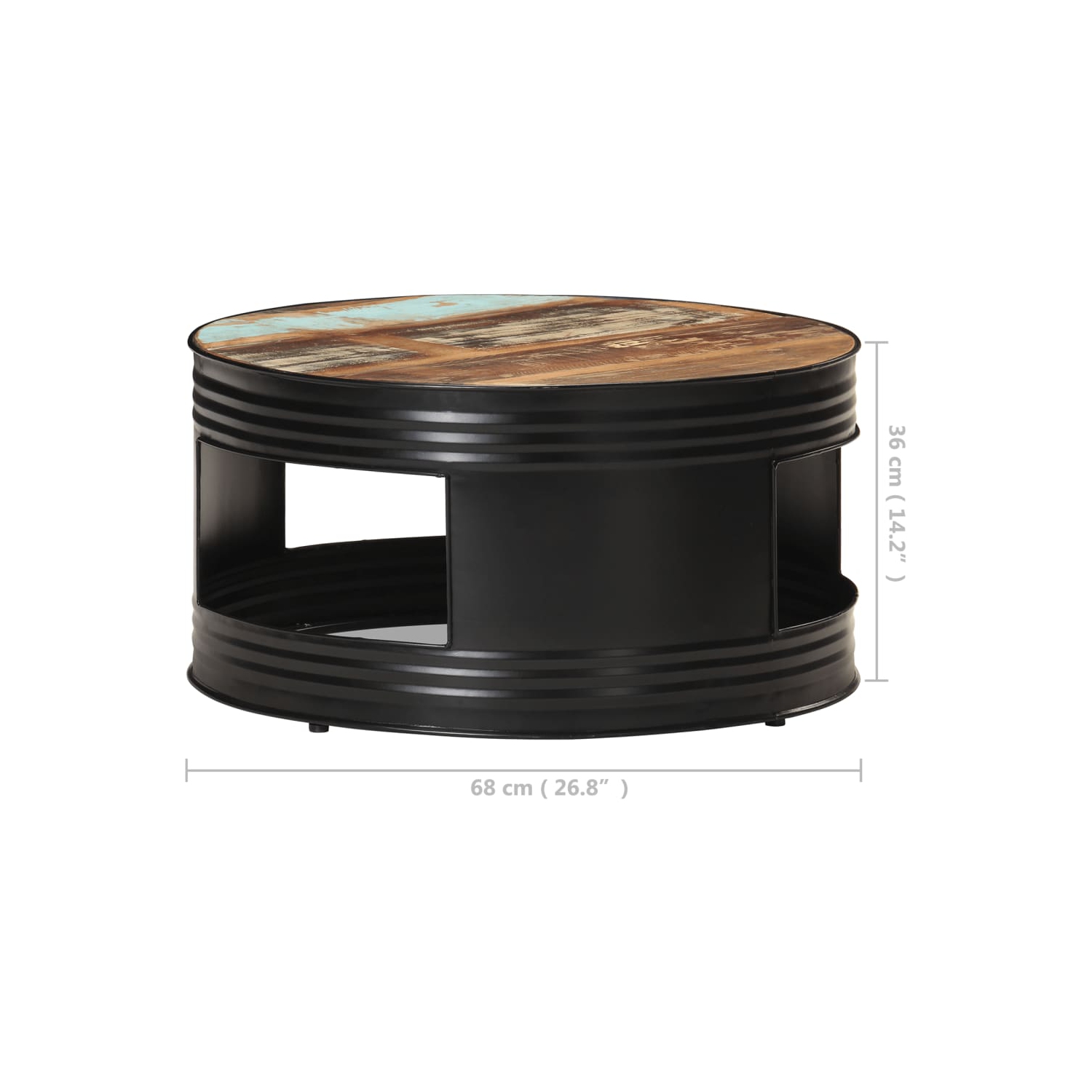 vidaXL Coffee Table Black 26.8"x26.8"x14.2" Solid Reclaimed Wood