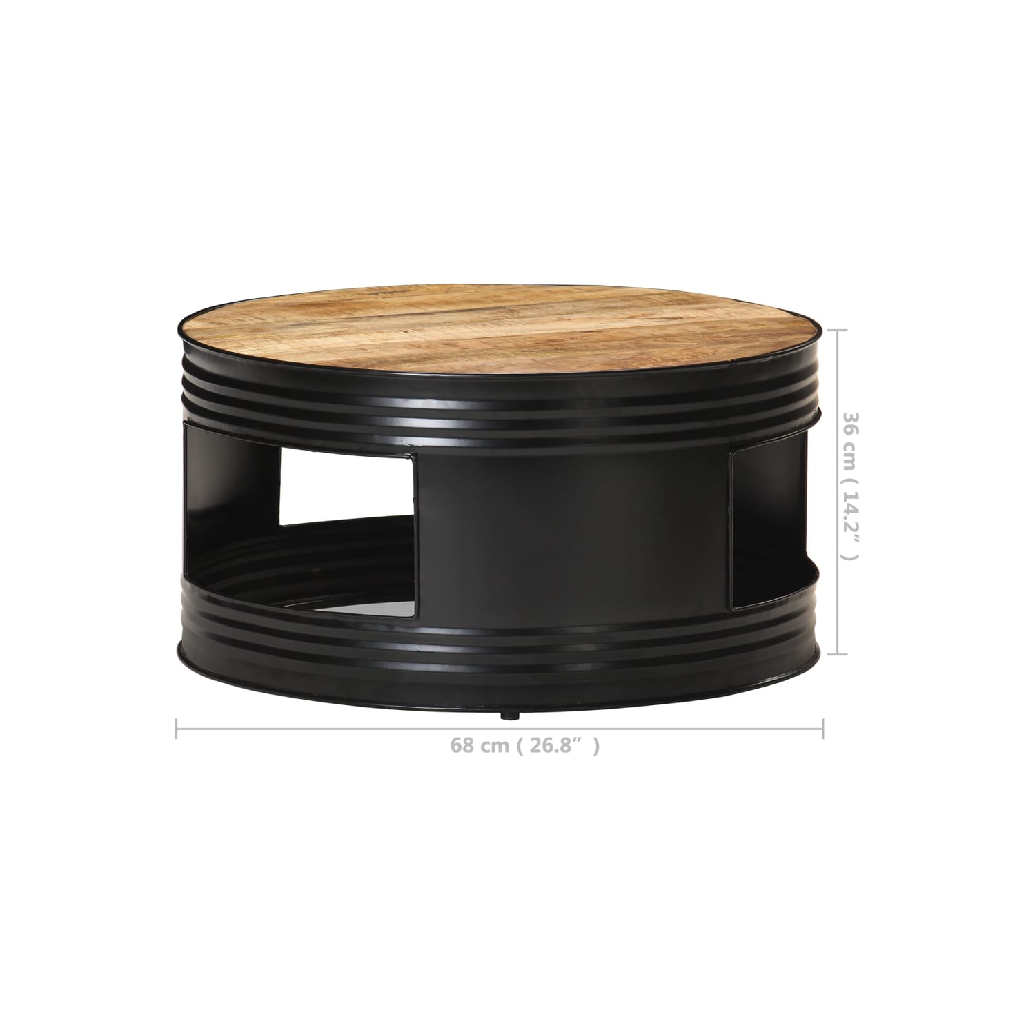 vidaXL Coffee Table Black 26.8"x26.8"x14.2" Solid Rough Mango Wood