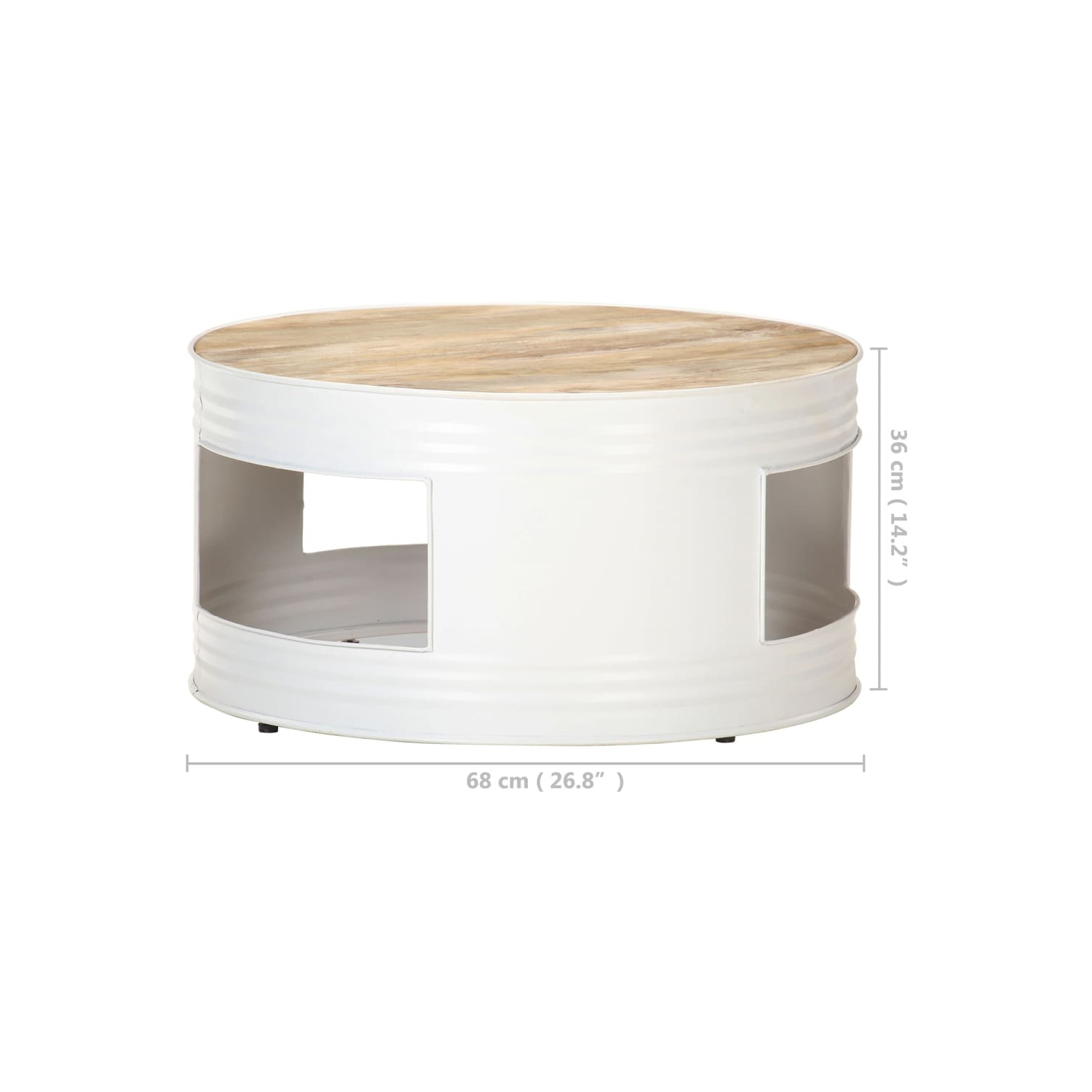 Table basse VidaXL en bois de manguier massif, 26.8 x 26,8 x 14,2 po, blanc