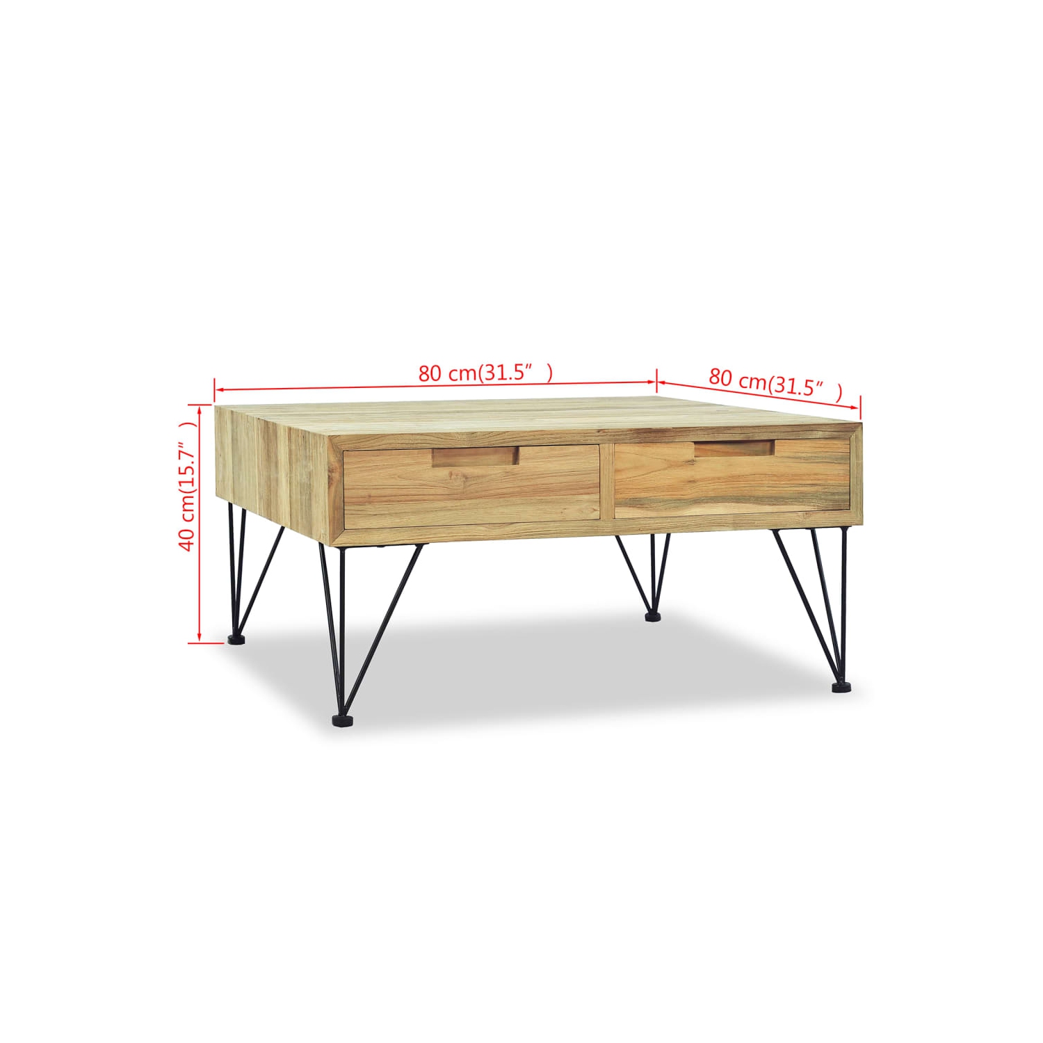 Table basse VidaXL de 31.5 x 31,5 x 15,7 po, teck massif