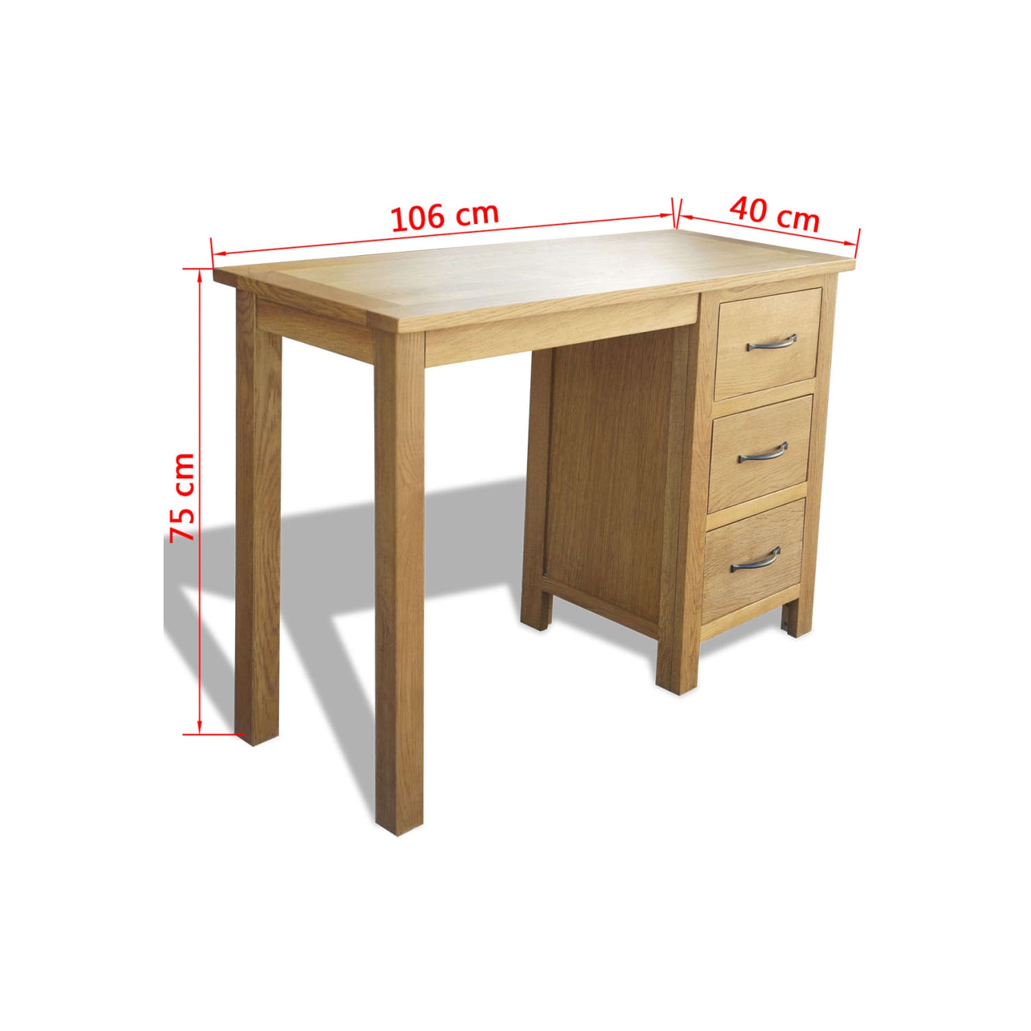 vidaXL Desk with 3 Drawers Solid Oak Wood 41.7"x15.7"x29.5"