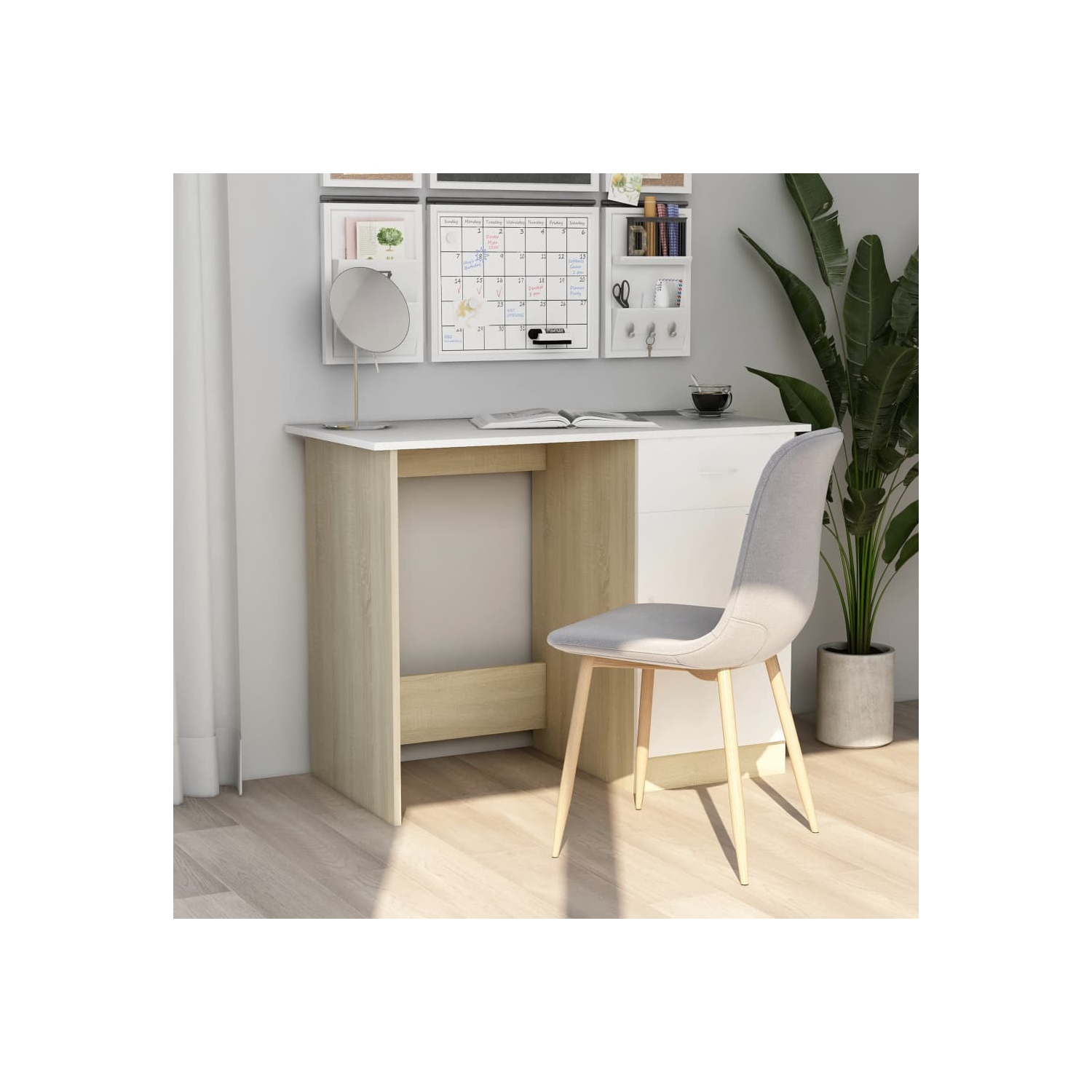 vidaXL Desk White and Sonoma Oak 39.4"x19.7"x29.9" Chipboard