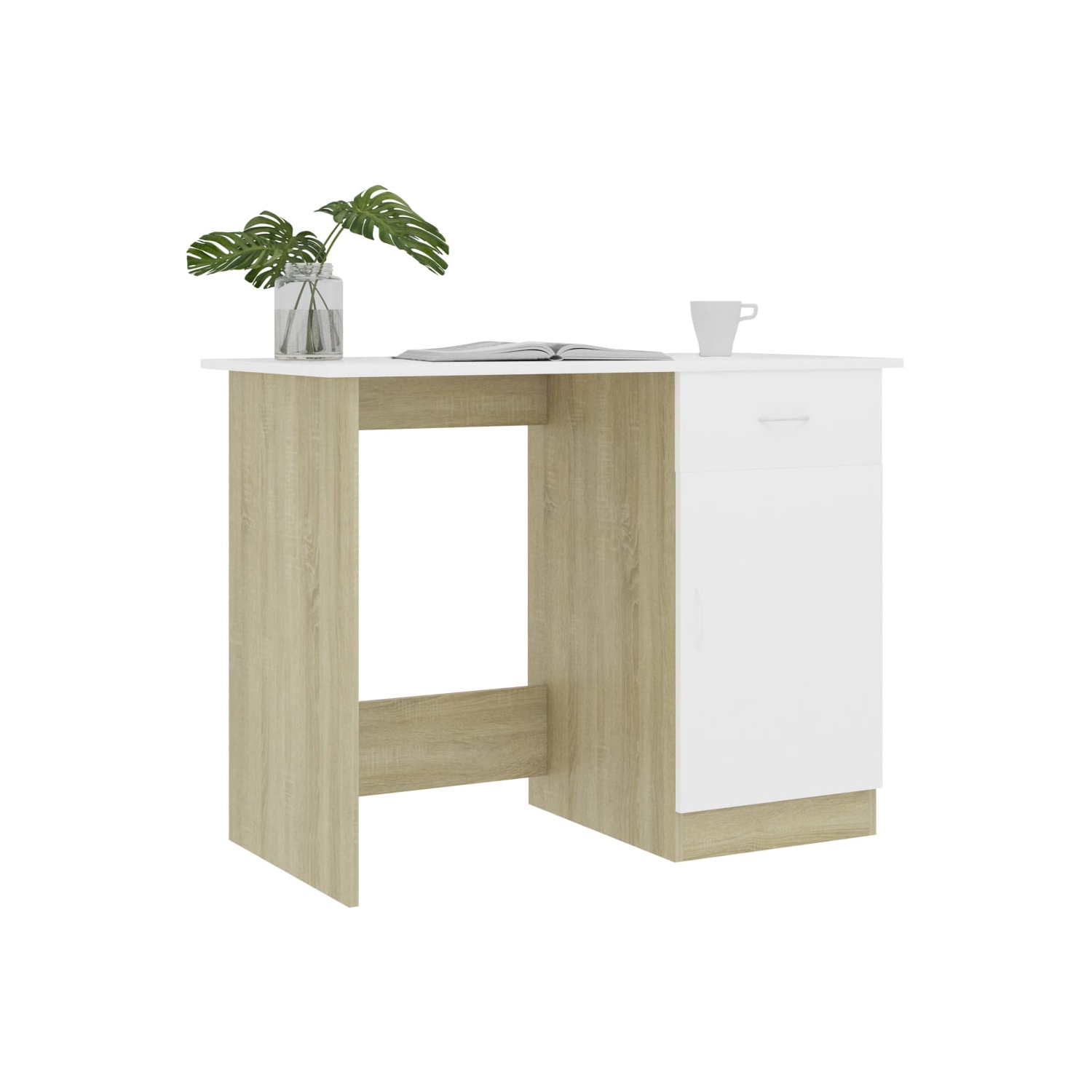 vidaXL Desk White and Sonoma Oak 39.4"x19.7"x29.9" Chipboard
