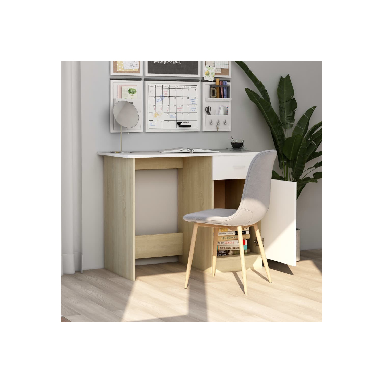 vidaXL Desk White and Sonoma Oak 39.4"x19.7"x29.9" Chipboard