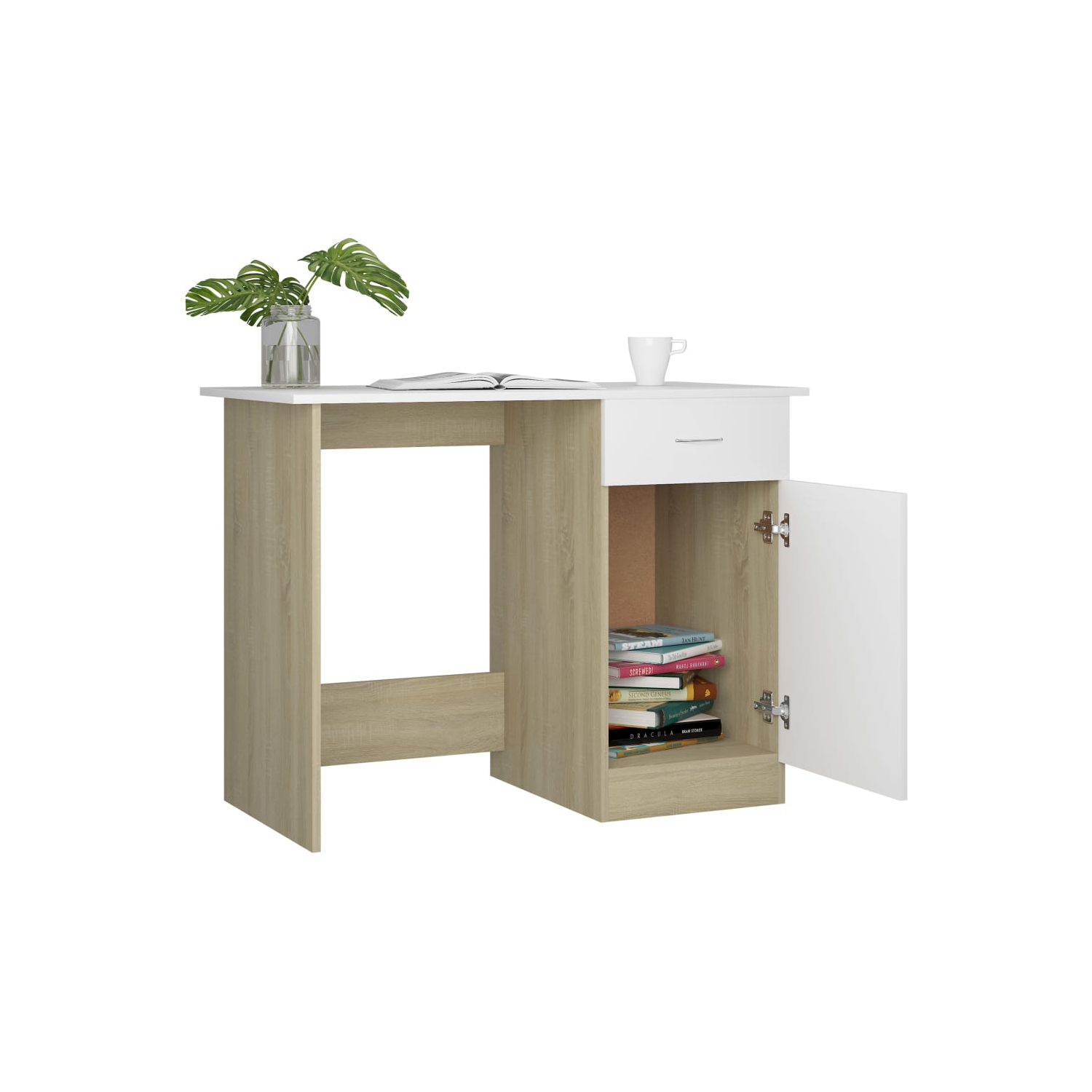 vidaXL Desk White and Sonoma Oak 39.4"x19.7"x29.9" Chipboard