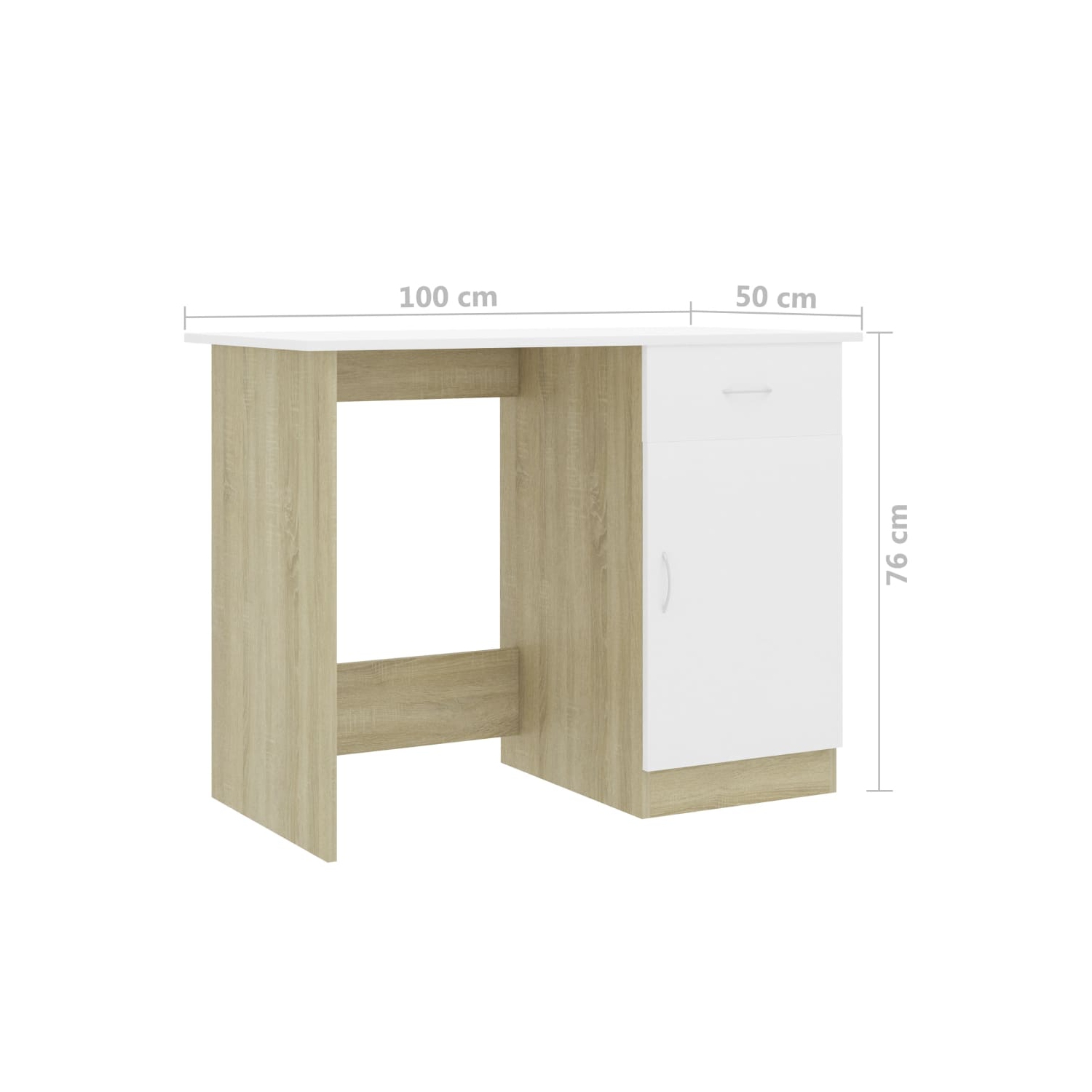 vidaXL Desk White and Sonoma Oak 39.4"x19.7"x29.9" Chipboard