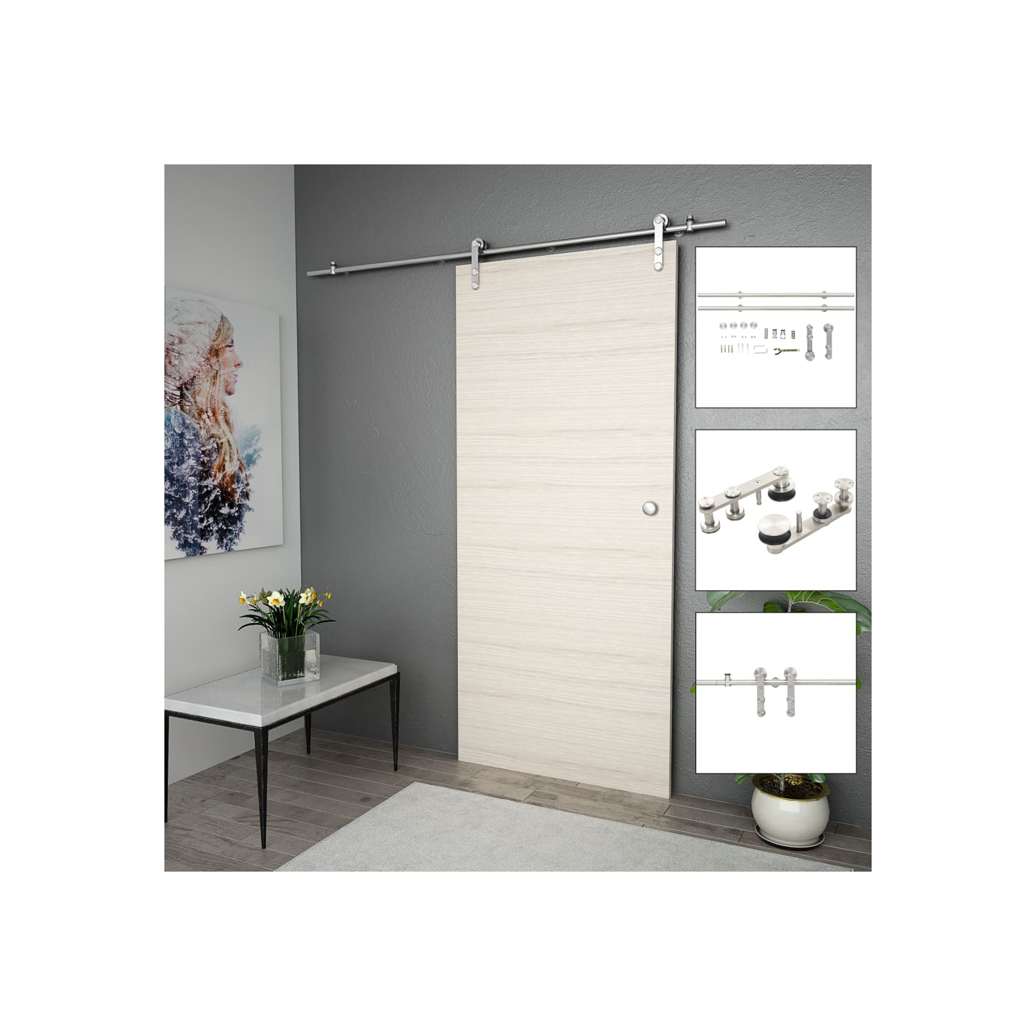 Ensemble de pièces de porte coulissante de 72 po en acier inoxydable argenté de VividaXL