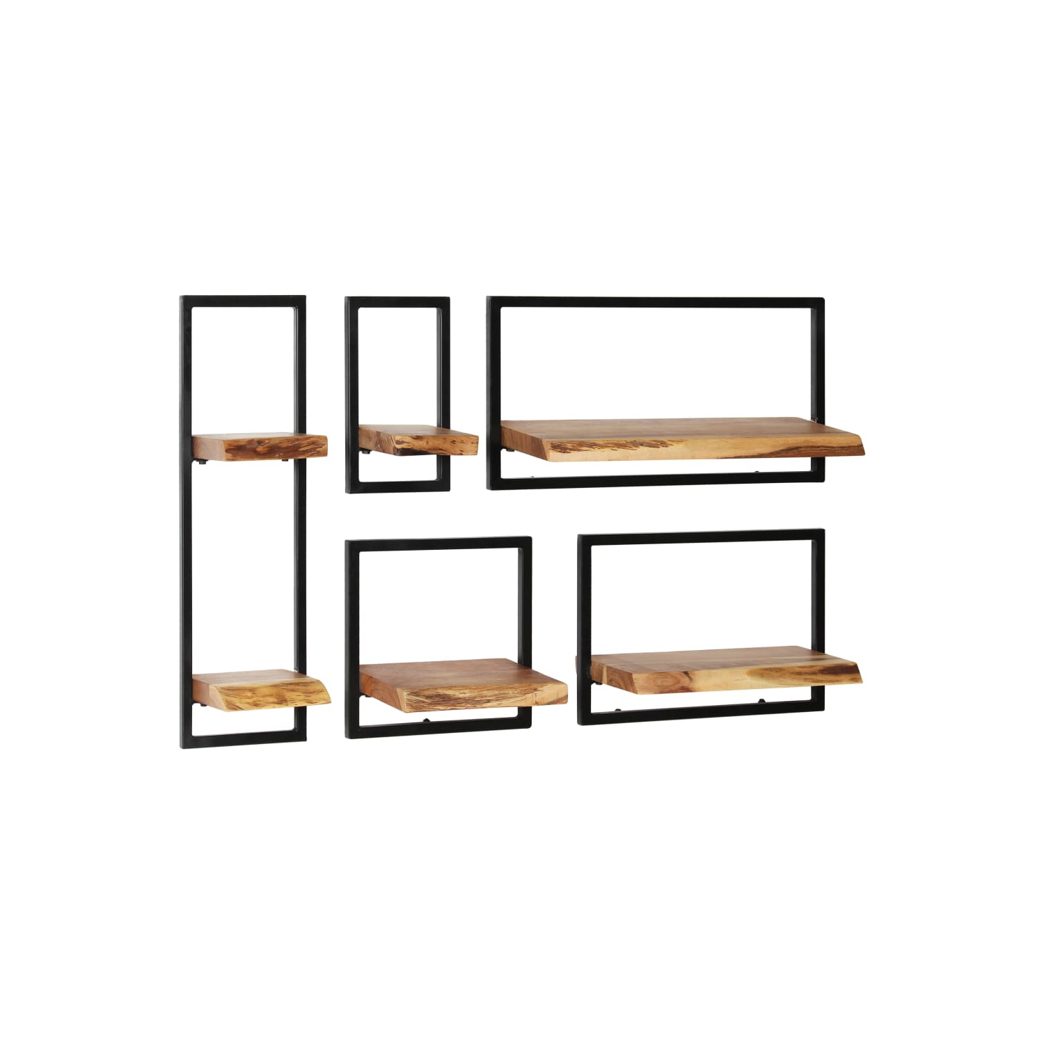 vidaXL Wall Shelf Set 5 Pieces Solid Acacia Wood and Steel