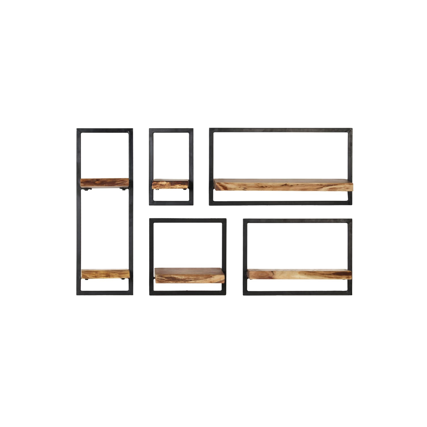 vidaXL Wall Shelf Set 5 Pieces Solid Acacia Wood and Steel