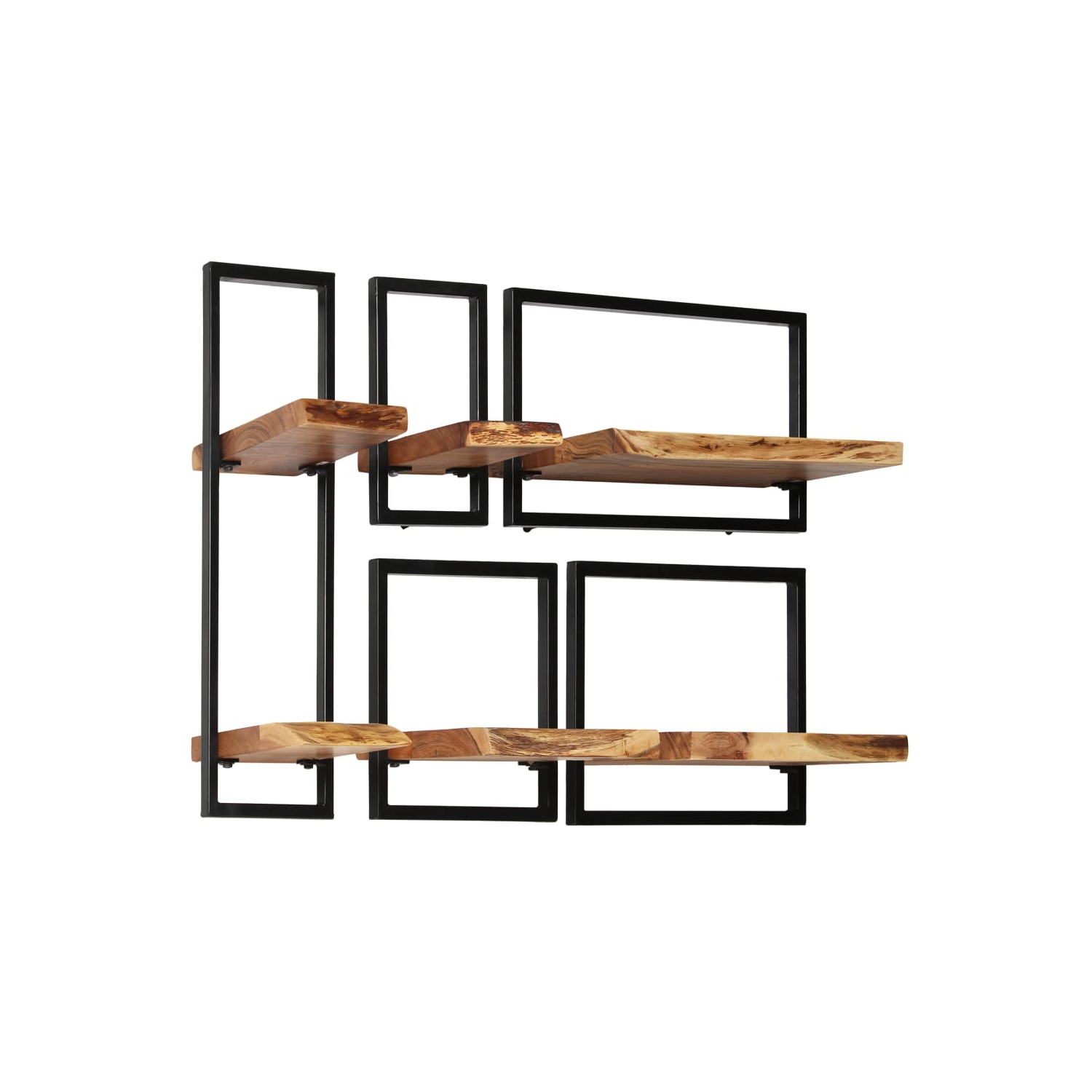 vidaXL Wall Shelf Set 5 Pieces Solid Acacia Wood and Steel