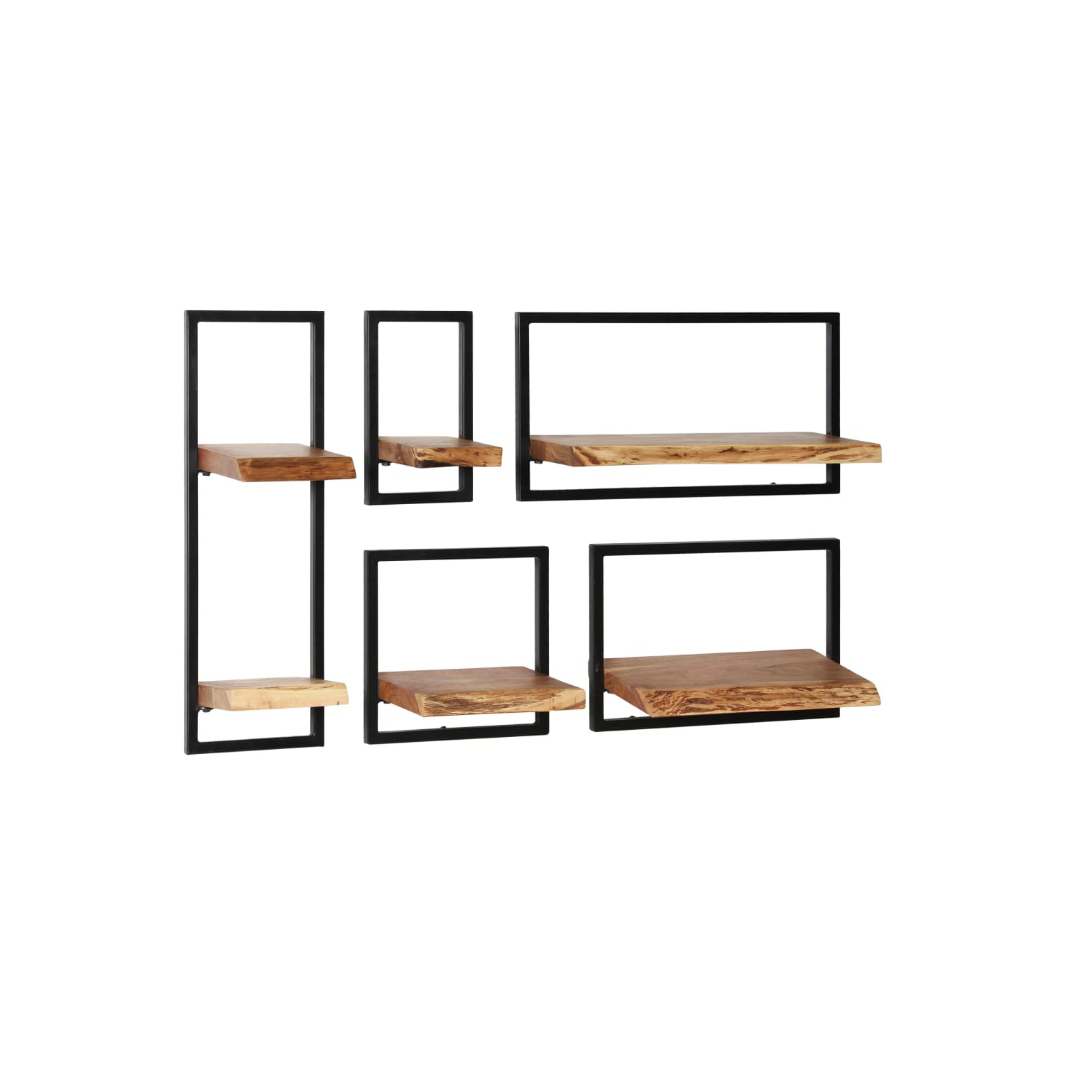 vidaXL Wall Shelf Set 5 Pieces Solid Acacia Wood and Steel