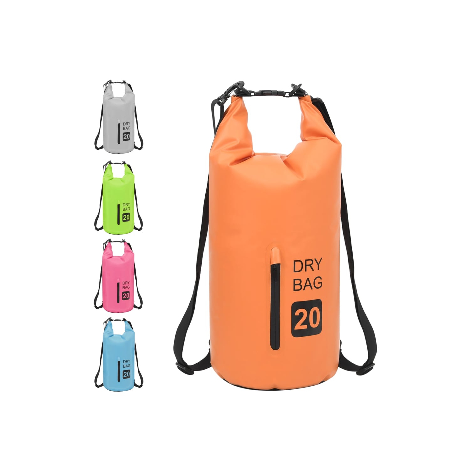 Sac étanche VidaXL avec fermeture à glissière, orange, 5.3 gal, PVC