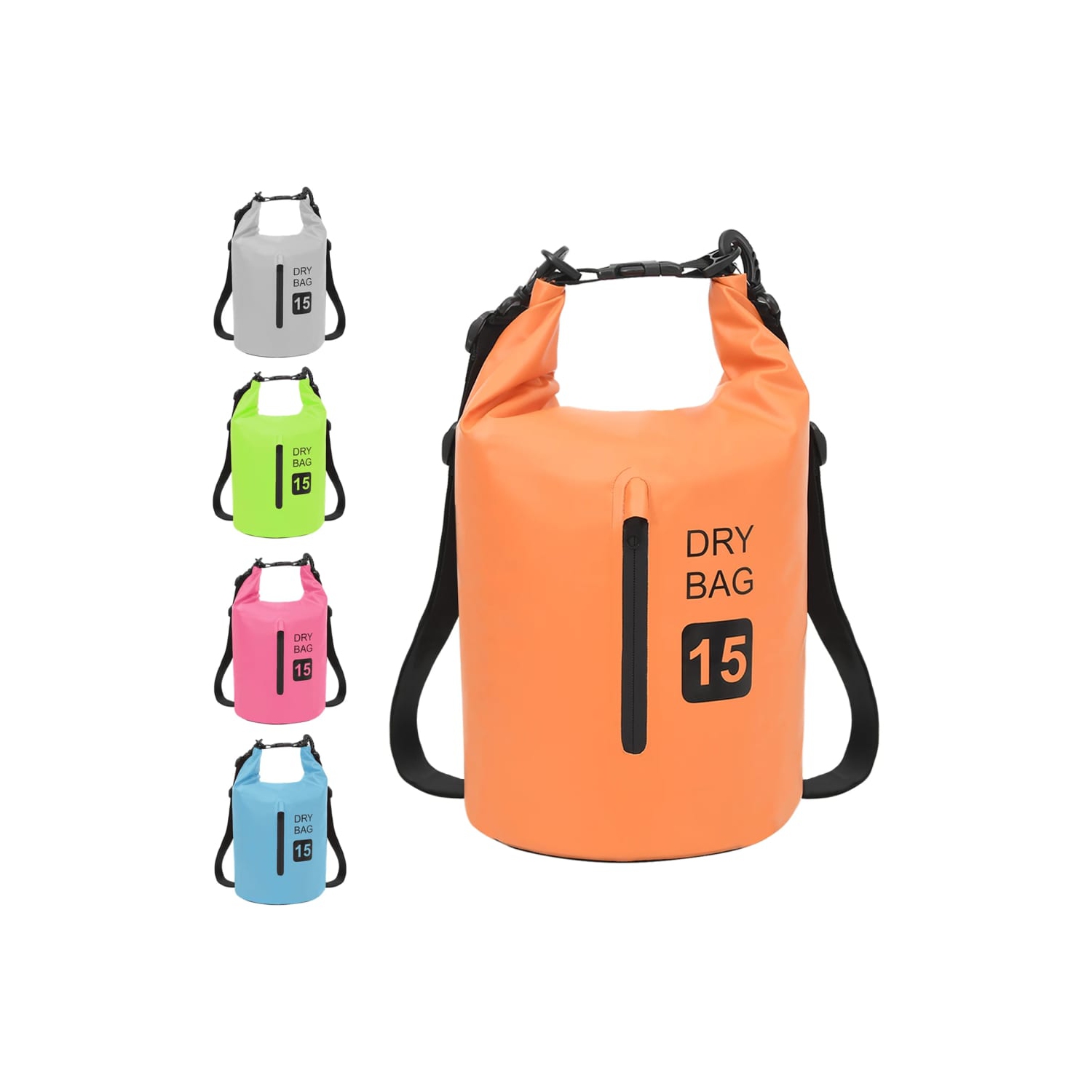 Sac étanche VidaXL avec fermeture à glissière, orange, 4 gal, PVC