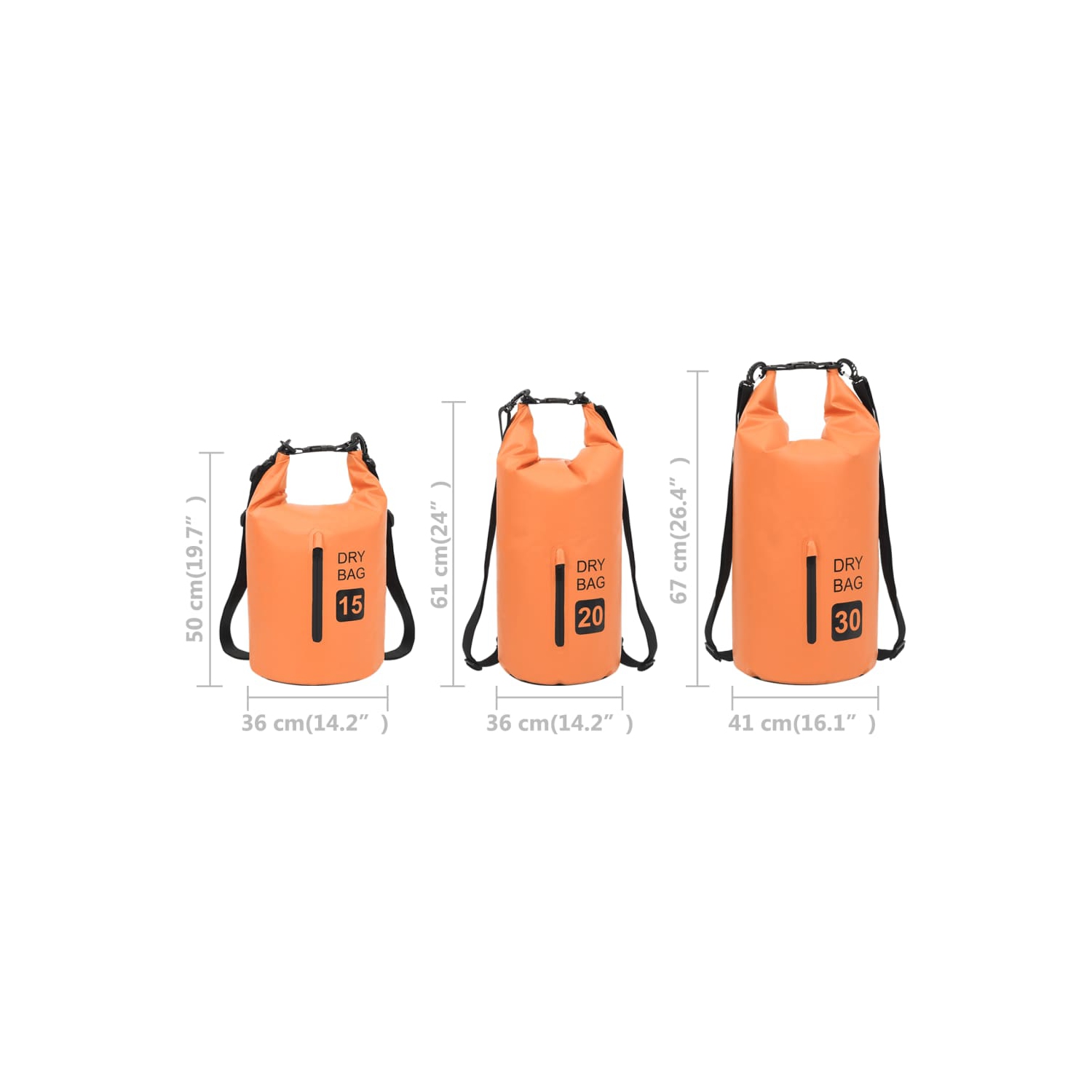 Sac étanche VidaXL avec fermeture à glissière, orange, 4 gal, PVC