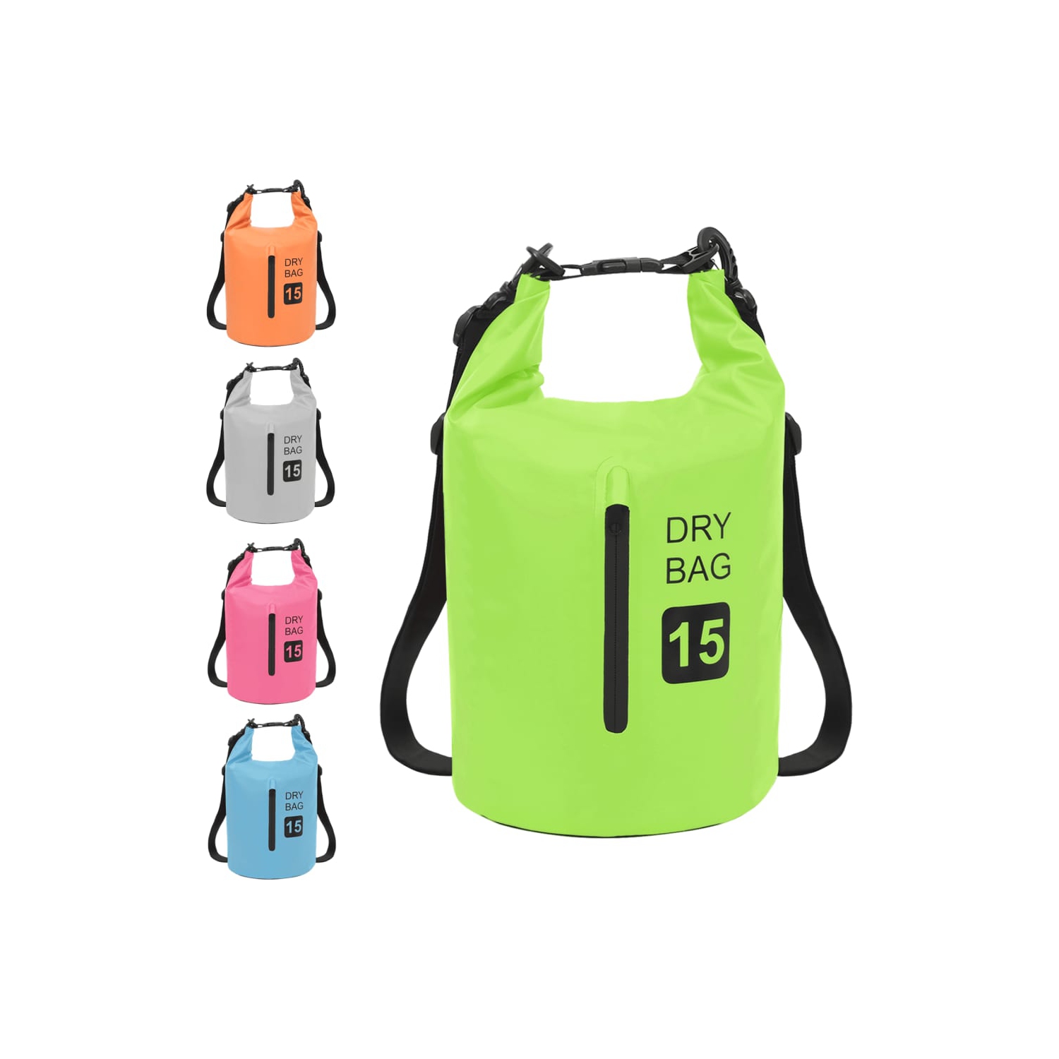 Sac étanche VidaXL avec fermeture à glissière, vert, 4 gal, PVC