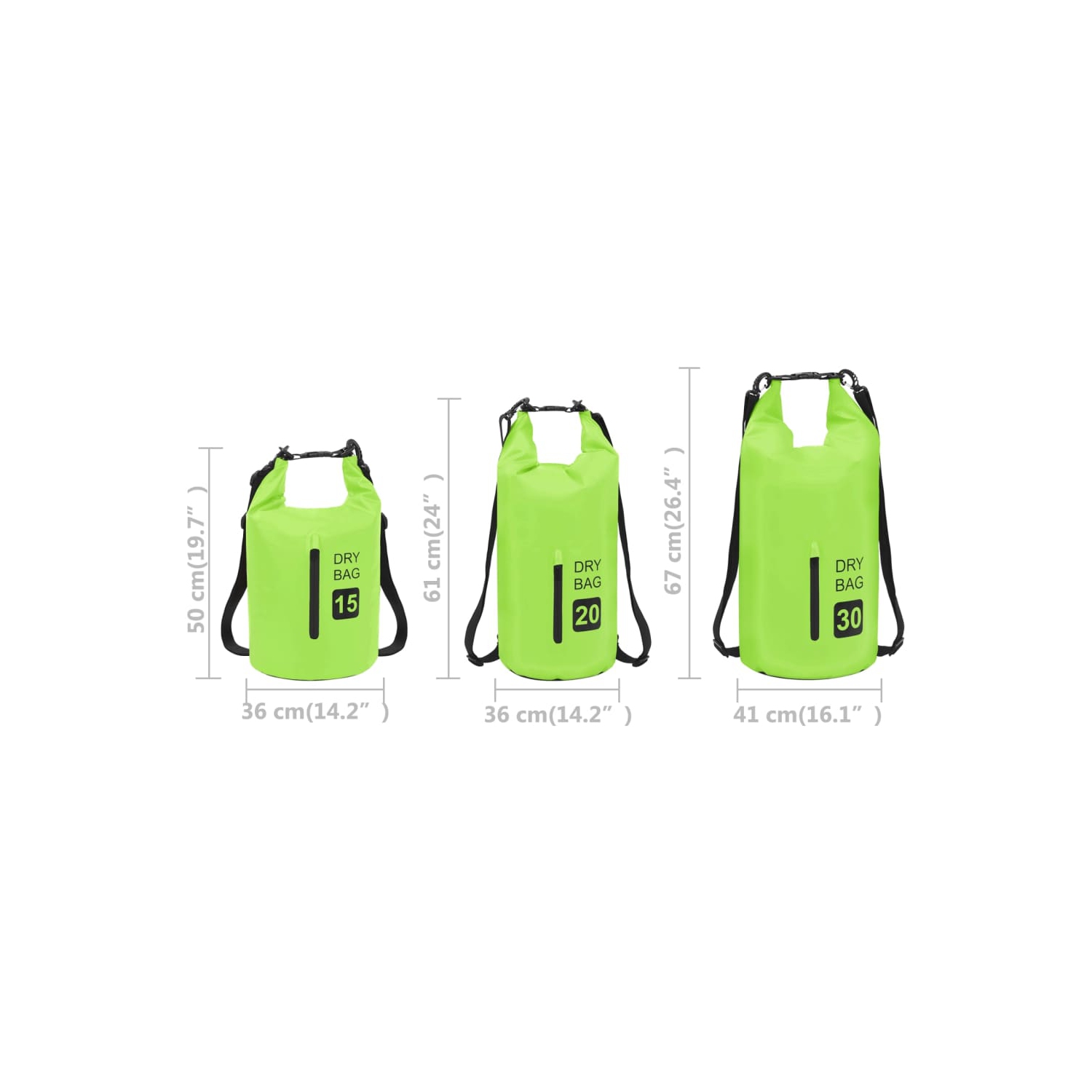 Sac étanche VidaXL avec fermeture à glissière, vert, 4 gal, PVC