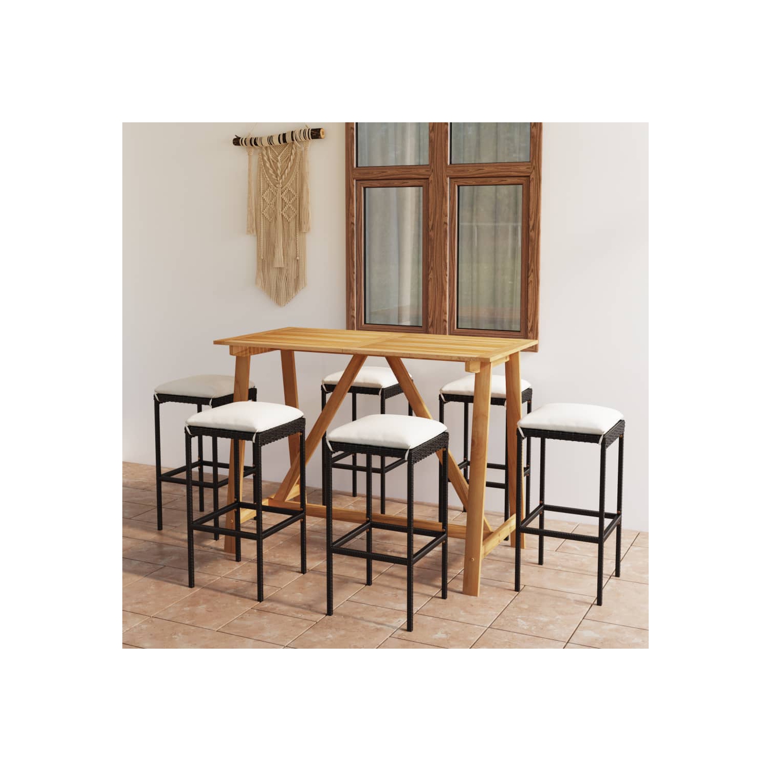 vidaXL 7 Piece Patio Bar Set with Cushions Black