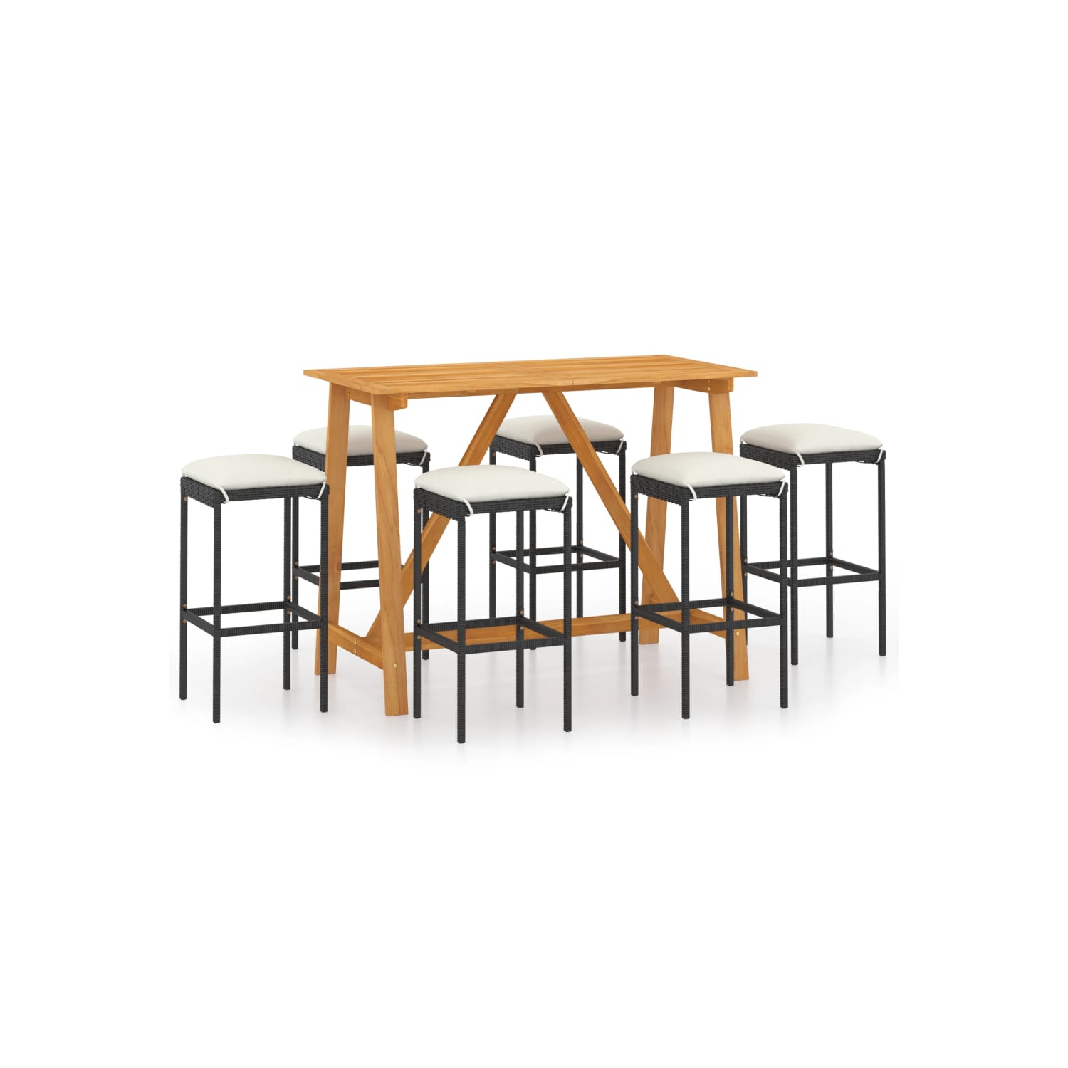 vidaXL 7 Piece Patio Bar Set with Cushions Black
