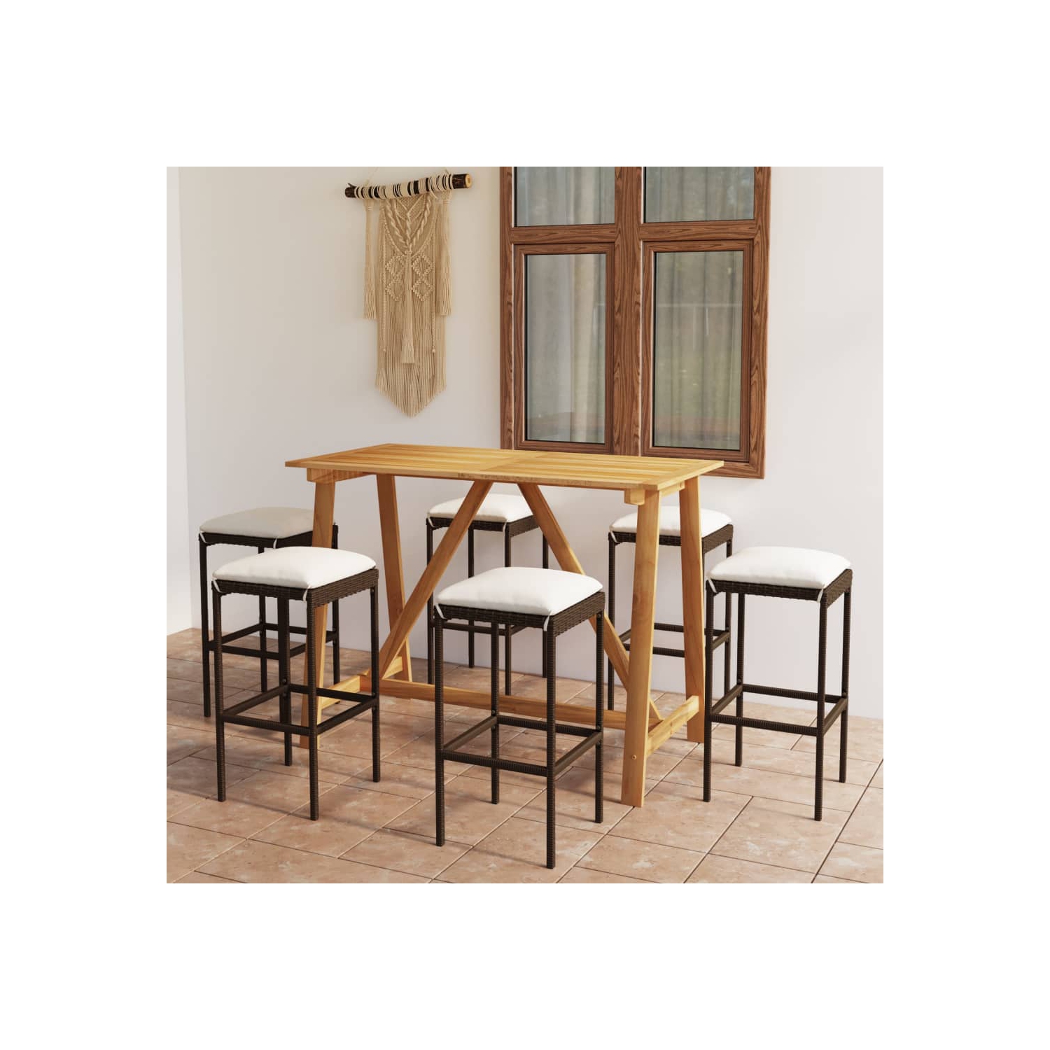 vidaXL 7 Piece Patio Bar Set with Cushions Brown