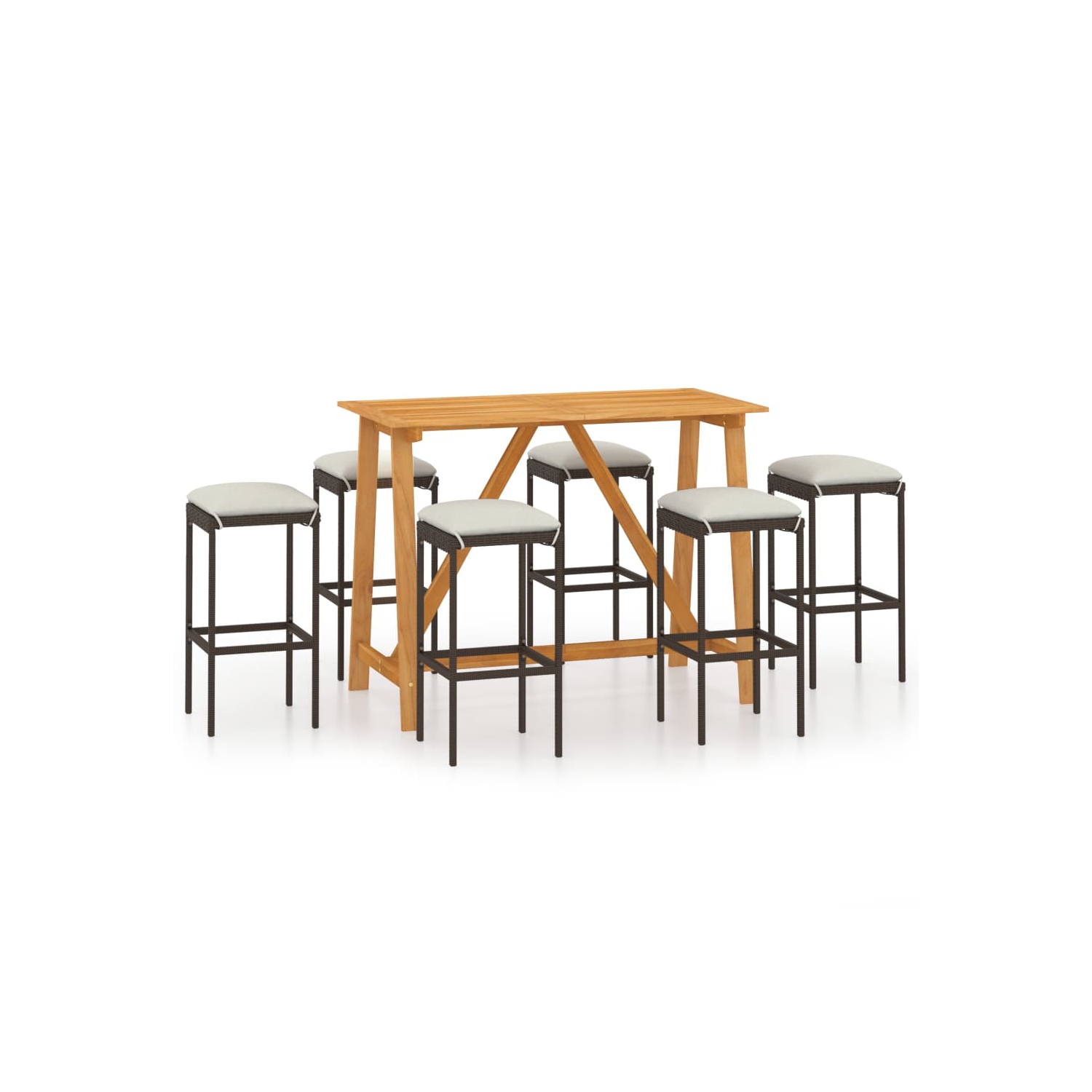 vidaXL 7 Piece Patio Bar Set with Cushions Brown