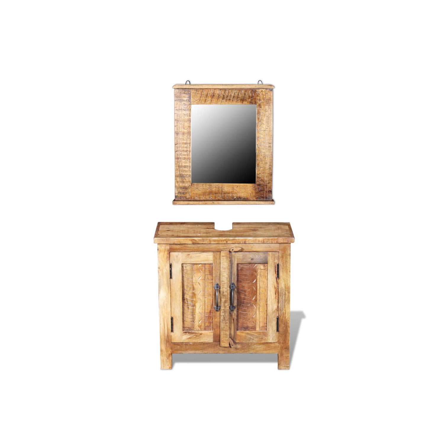 vidaXL Bathroom Vanity Cabinet with Mirror Solid Mango Wood