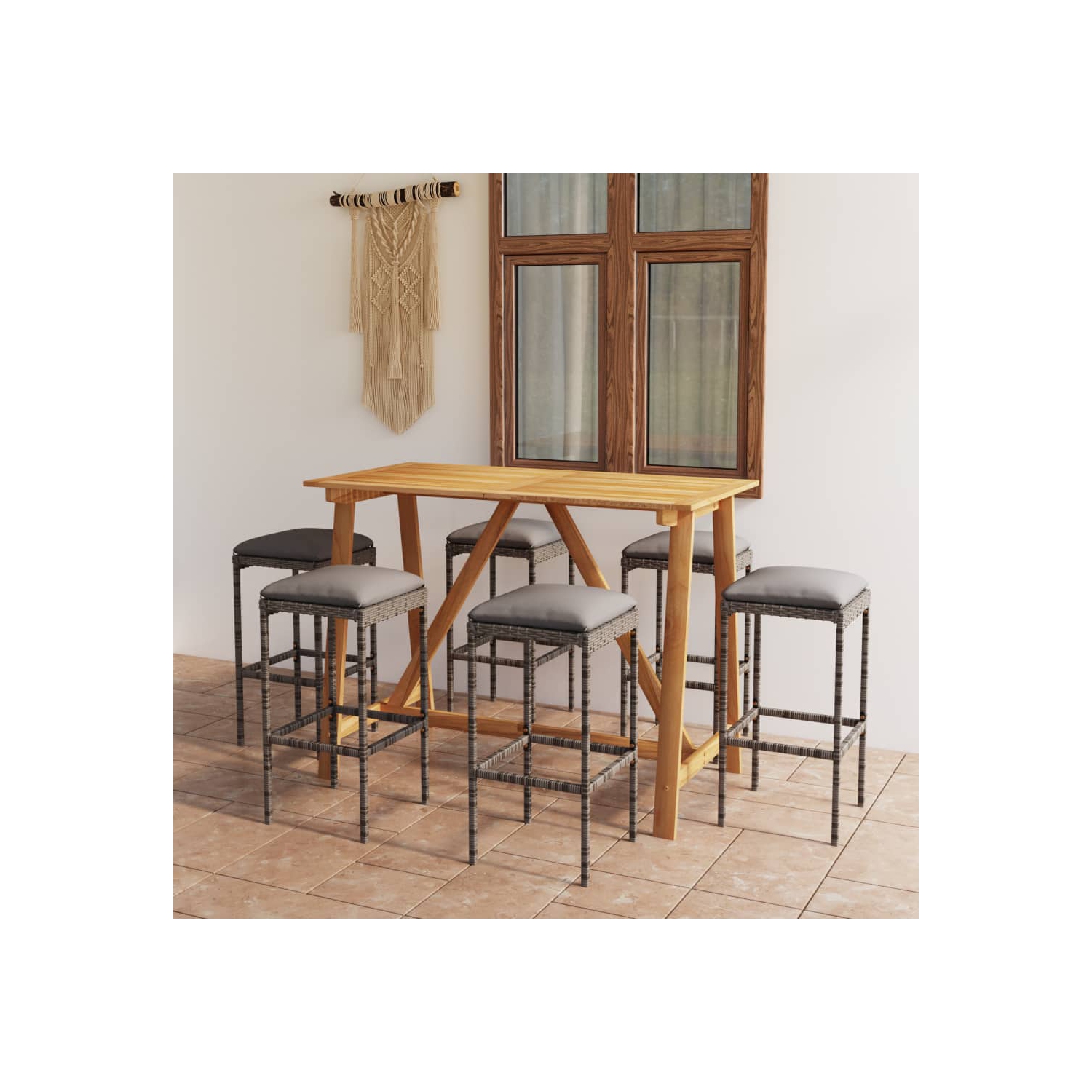vidaXL 7 Piece Patio Bar Set with Cushions Gray