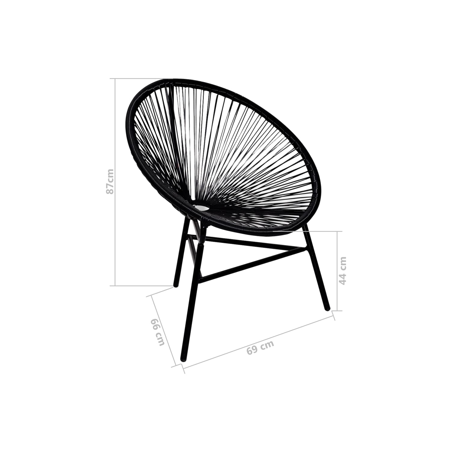 vidaXL Patio Moon Chair Poly Rattan Black