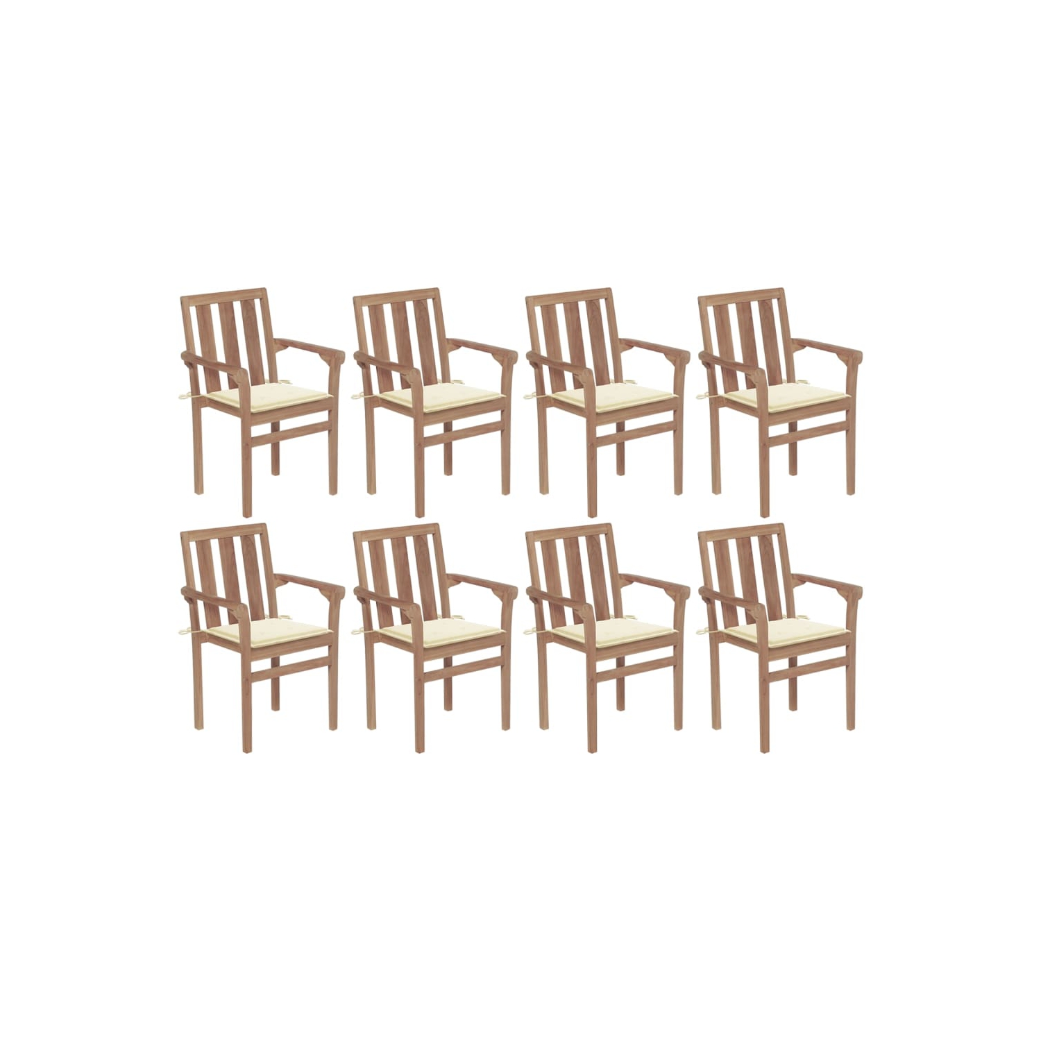 vidaXL Stackable Patio Chairs with Cushions 8 pcs Solid Teak Wood