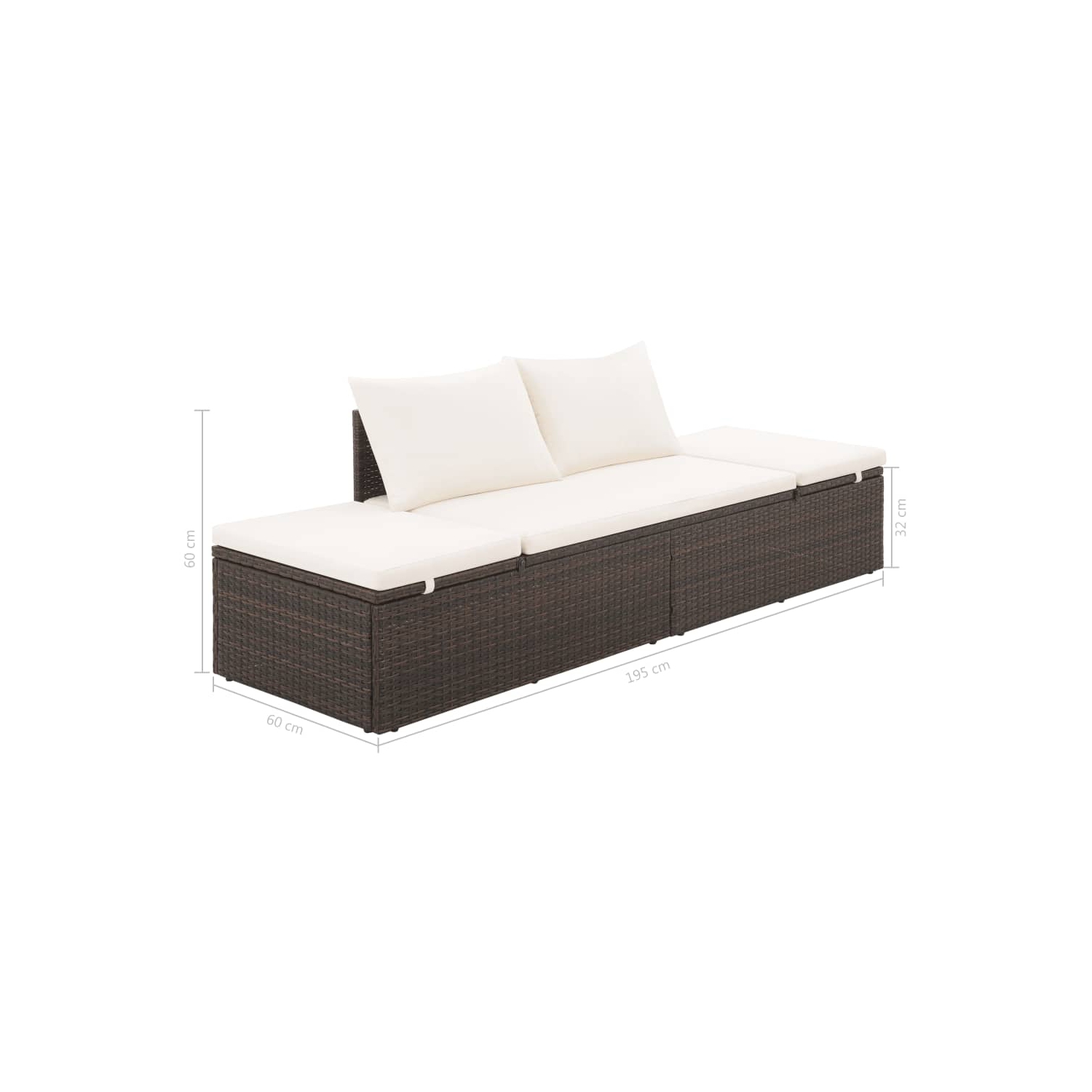 vidaXL Patio Bed Brown 76.8"x23.6" Poly Rattan