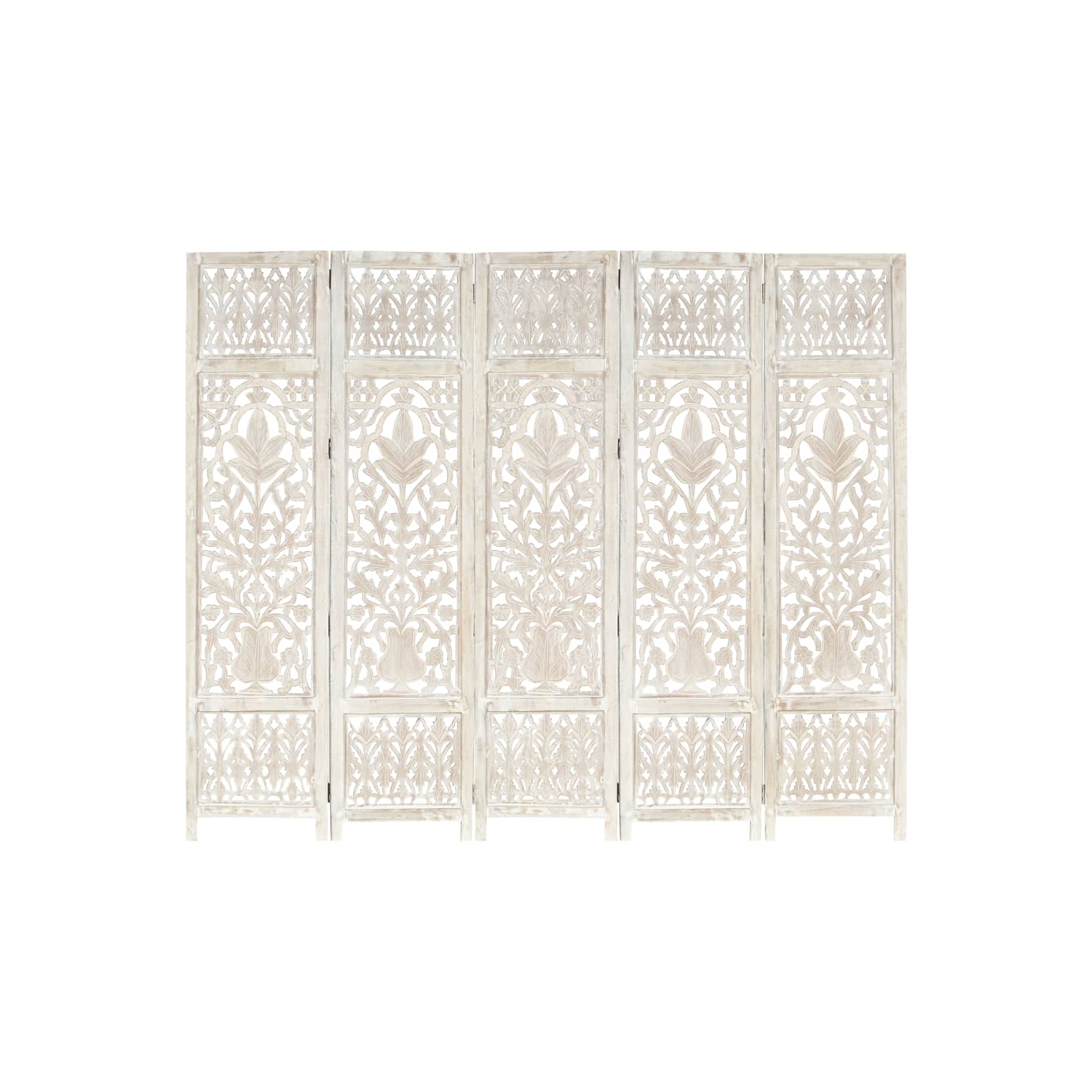 vidaXL Hand carved 5-Panel Room Divider White 78.7"x65" Solid Mango Wood