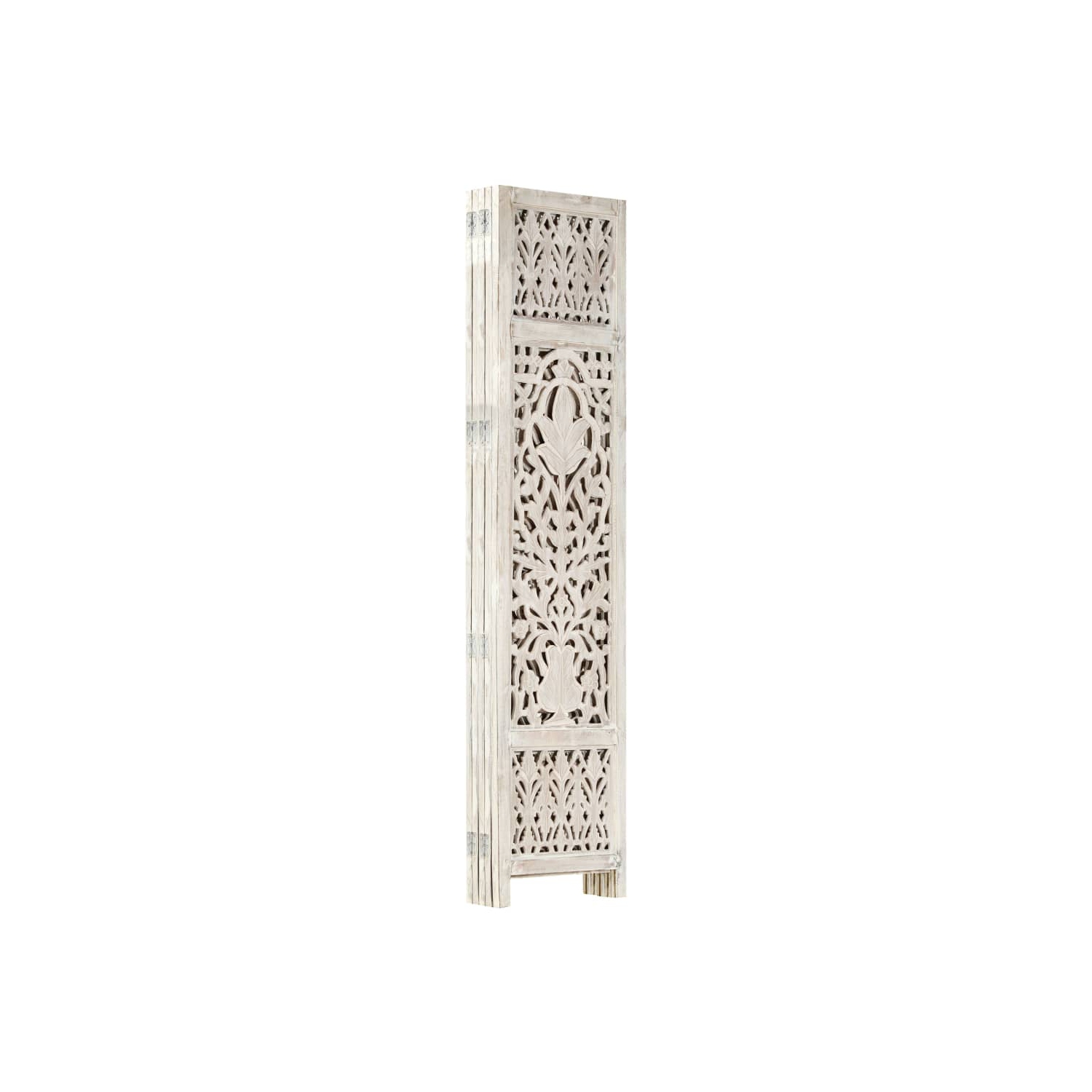 vidaXL Hand carved 5-Panel Room Divider White 78.7"x65" Solid Mango Wood