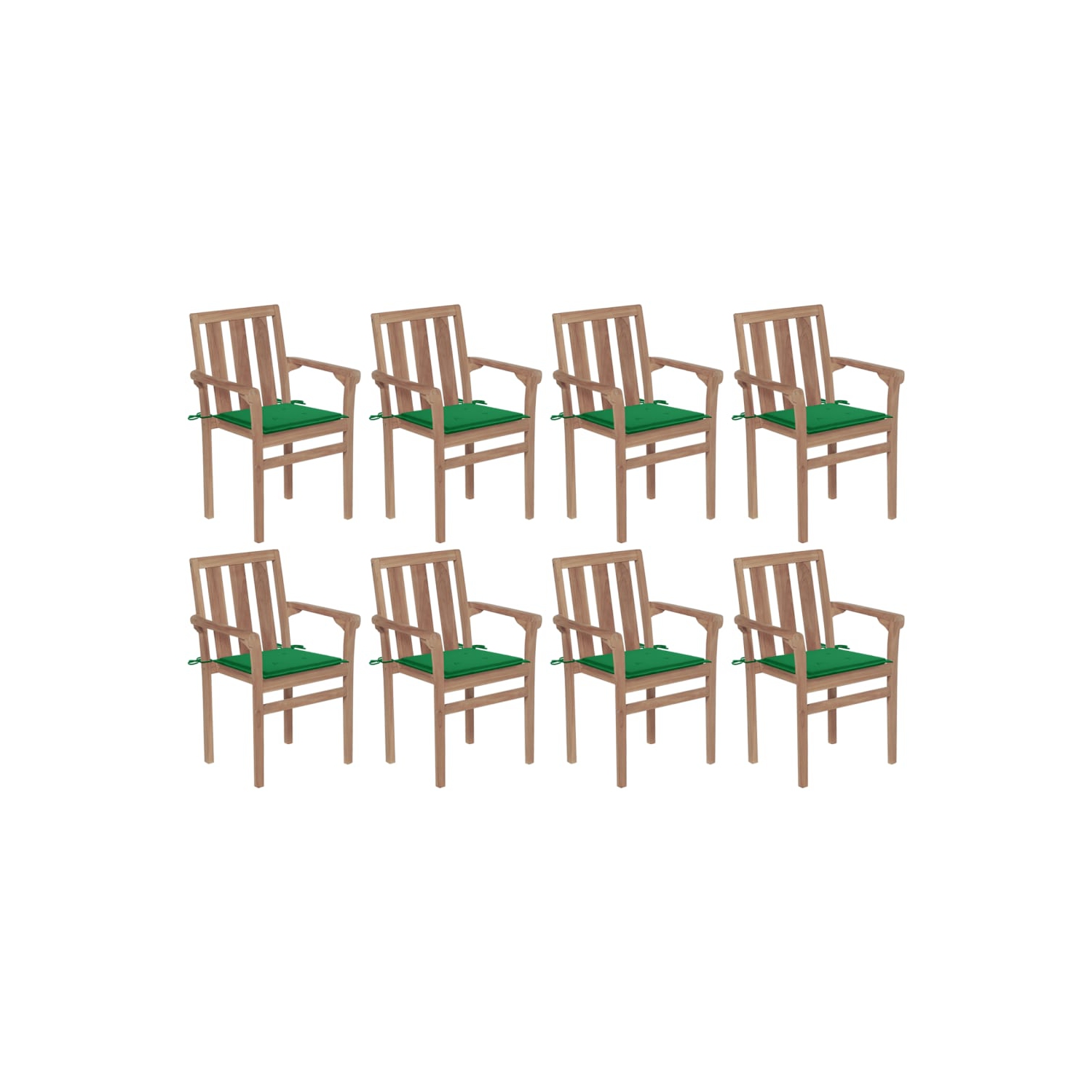 vidaXL Stackable Patio Chairs with Cushions 8 pcs Solid Teak Wood