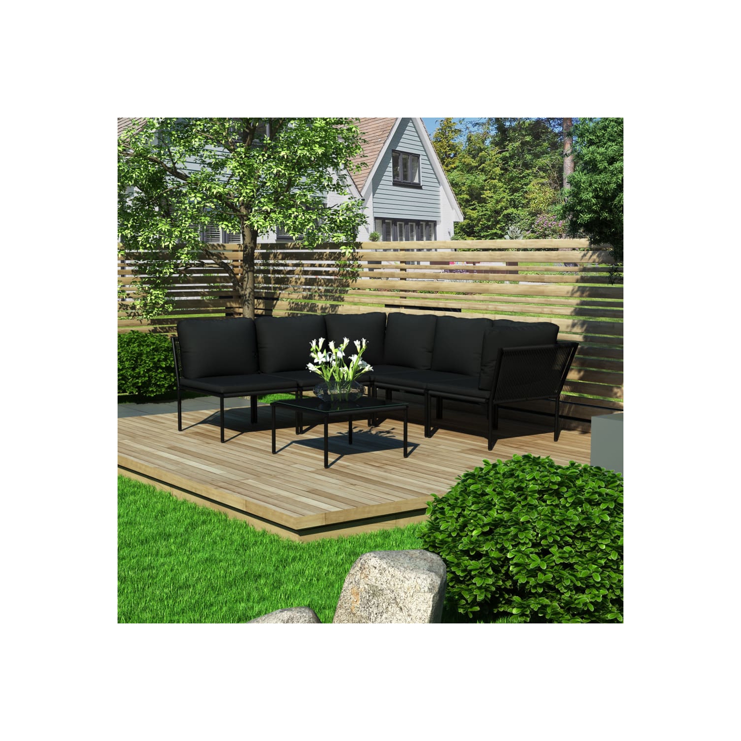 vidaXL 6 Piece Patio Lounge Set with Cushions Black PVC