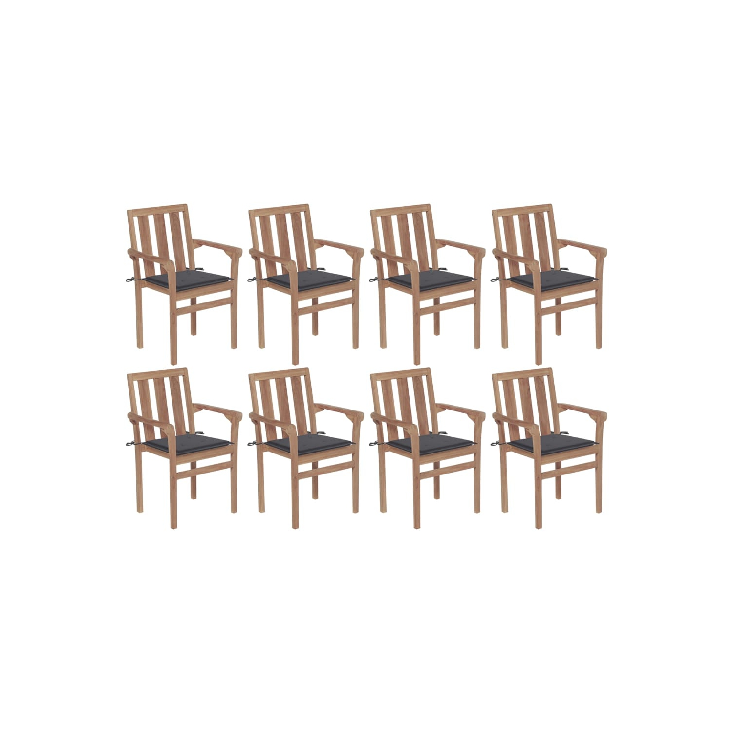 vidaXL Stackable Patio Chairs with Cushions 8 pcs Solid Teak Wood