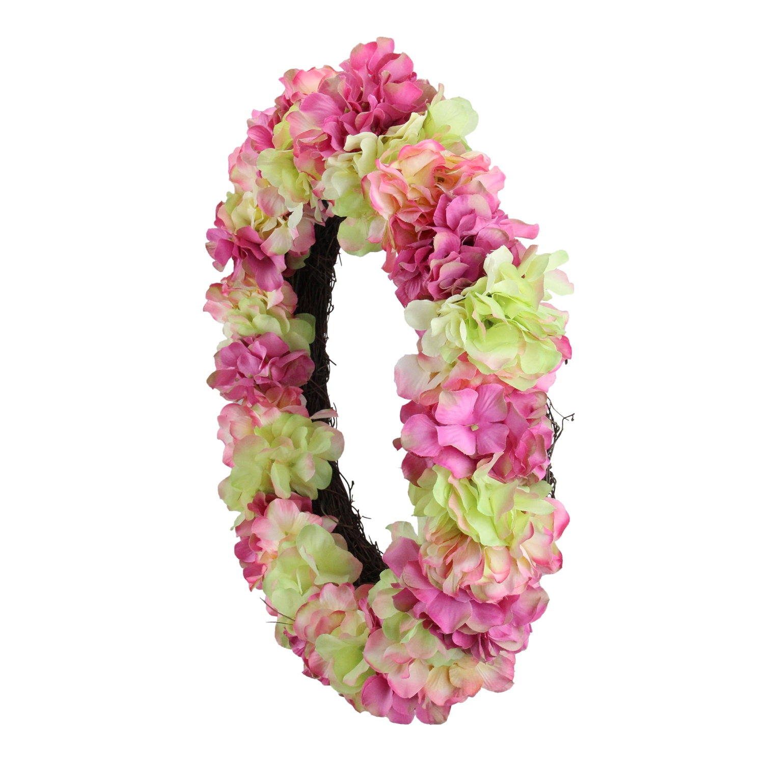 Hydrangea Twig Artificial Floral Wreath, Pink and Green 18-Inch