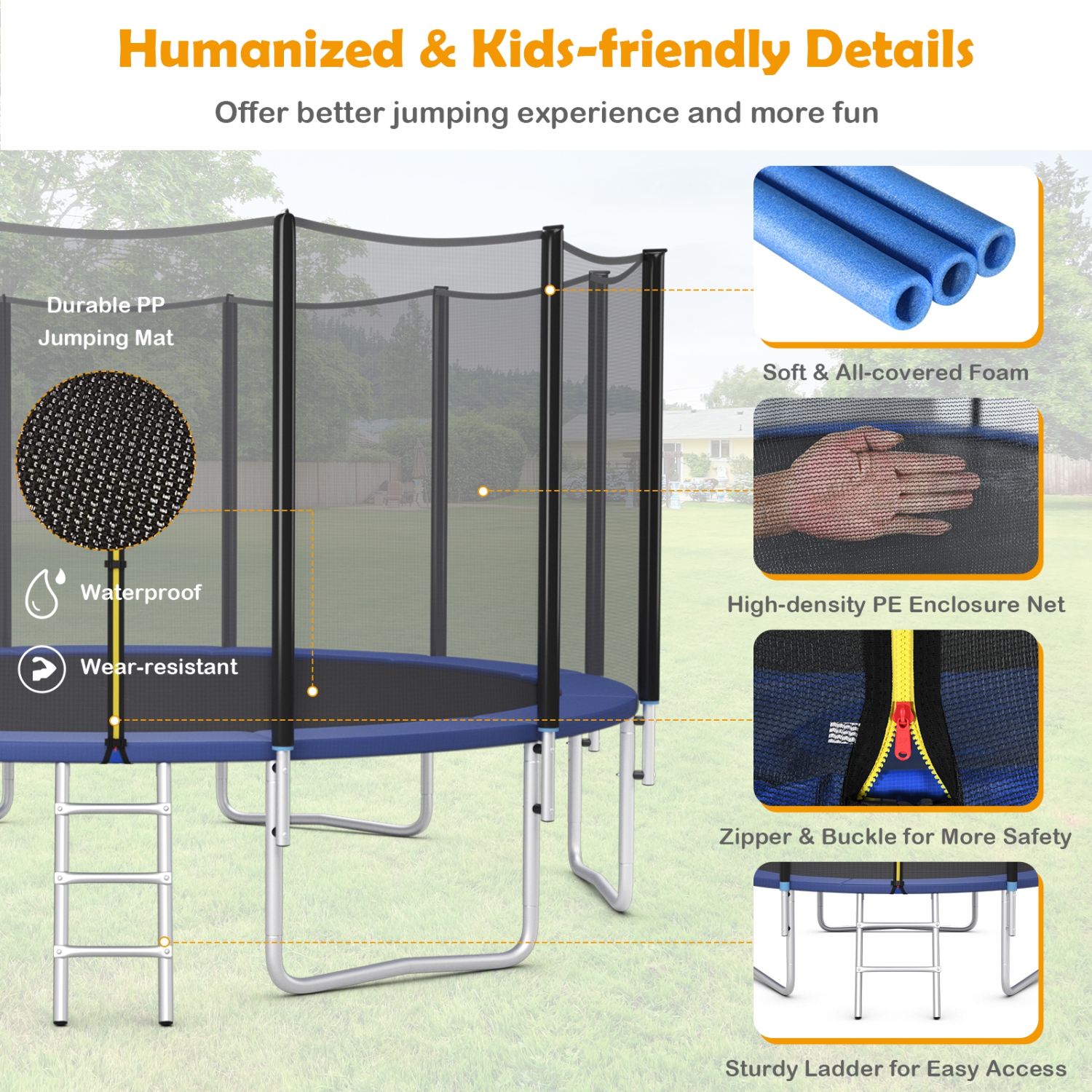 Trampoline 8 pi 10 pi 12 pi 14 pi 15 pi avec filet de sécurité et tapis Jumping Pad de TopBuy