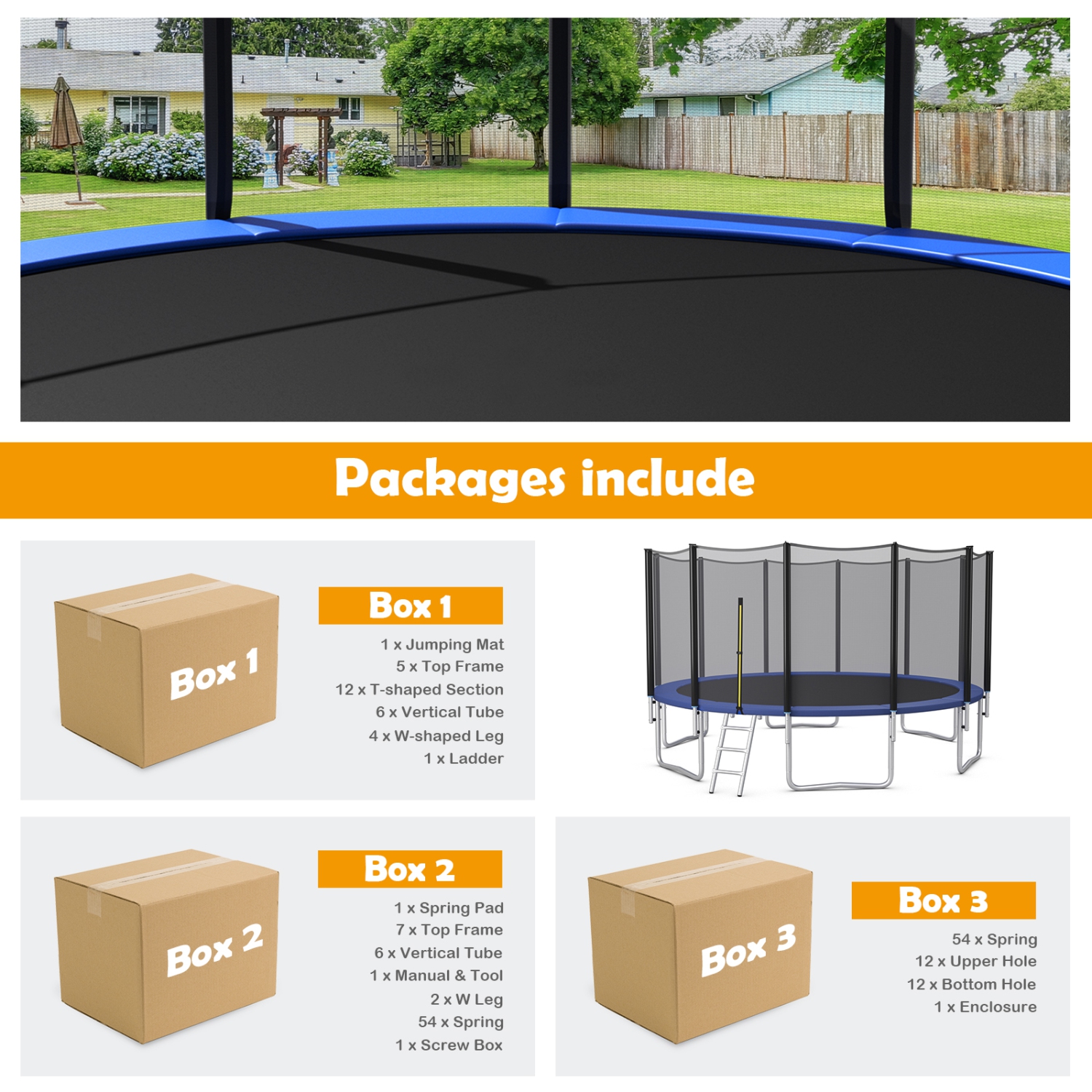 Trampoline 8 pi 10 pi 12 pi 14 pi 15 pi avec filet de sécurité et tapis Jumping Pad de TopBuy