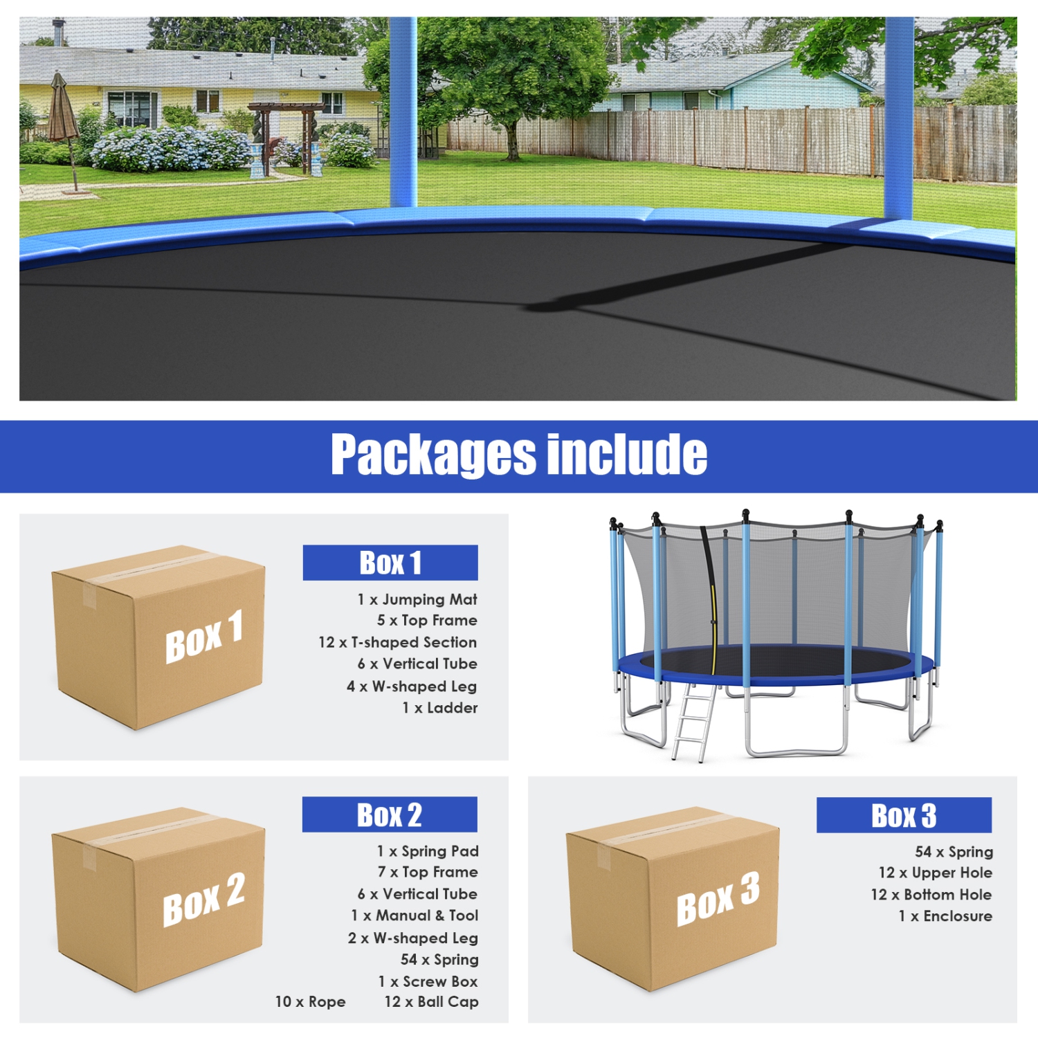 Topbuy – trampoline 16FT pour enfants trampolines récréatives avec filet de sécurité interne