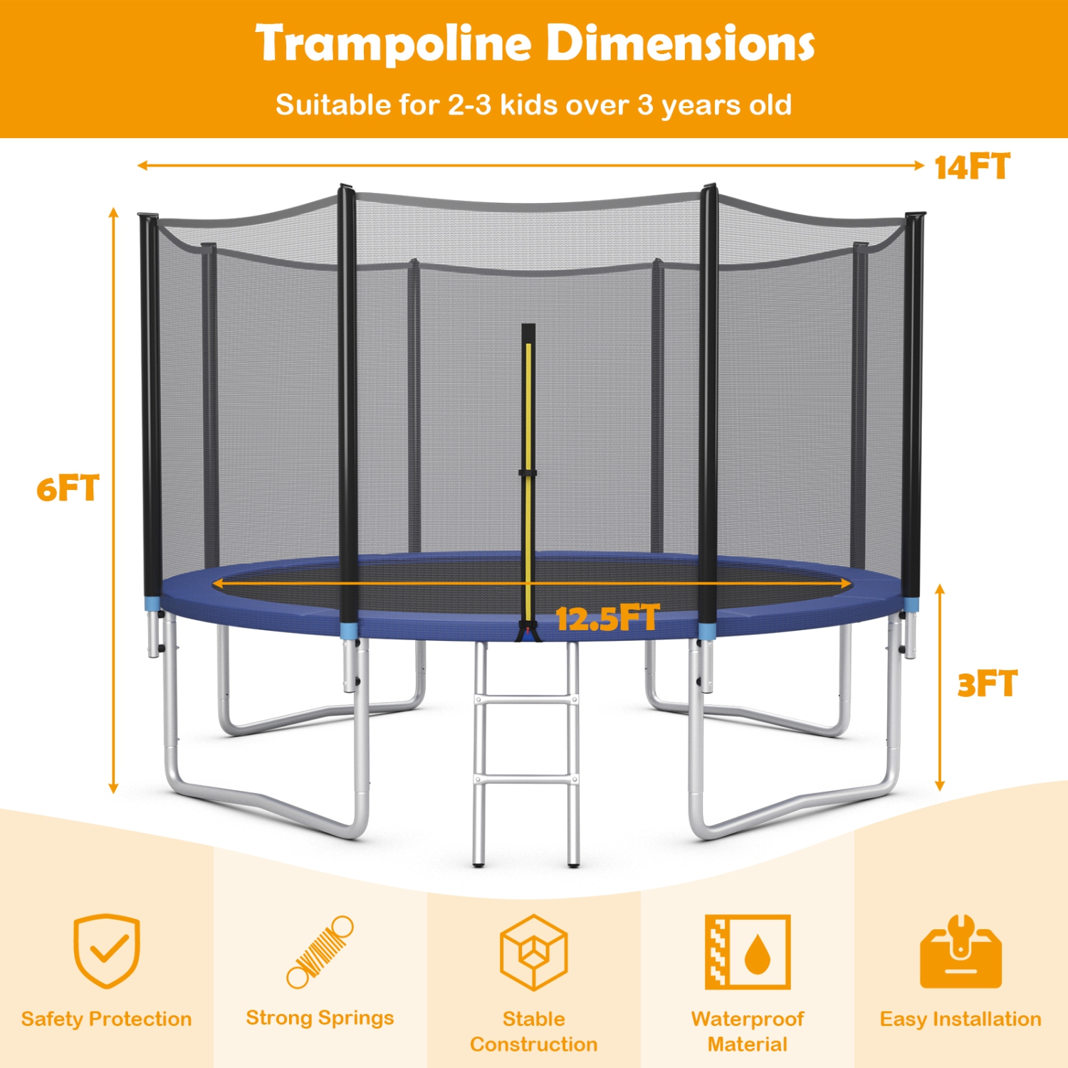 Upper Bounce Ensemble trampoline et filet facile à assembler, 12 pi