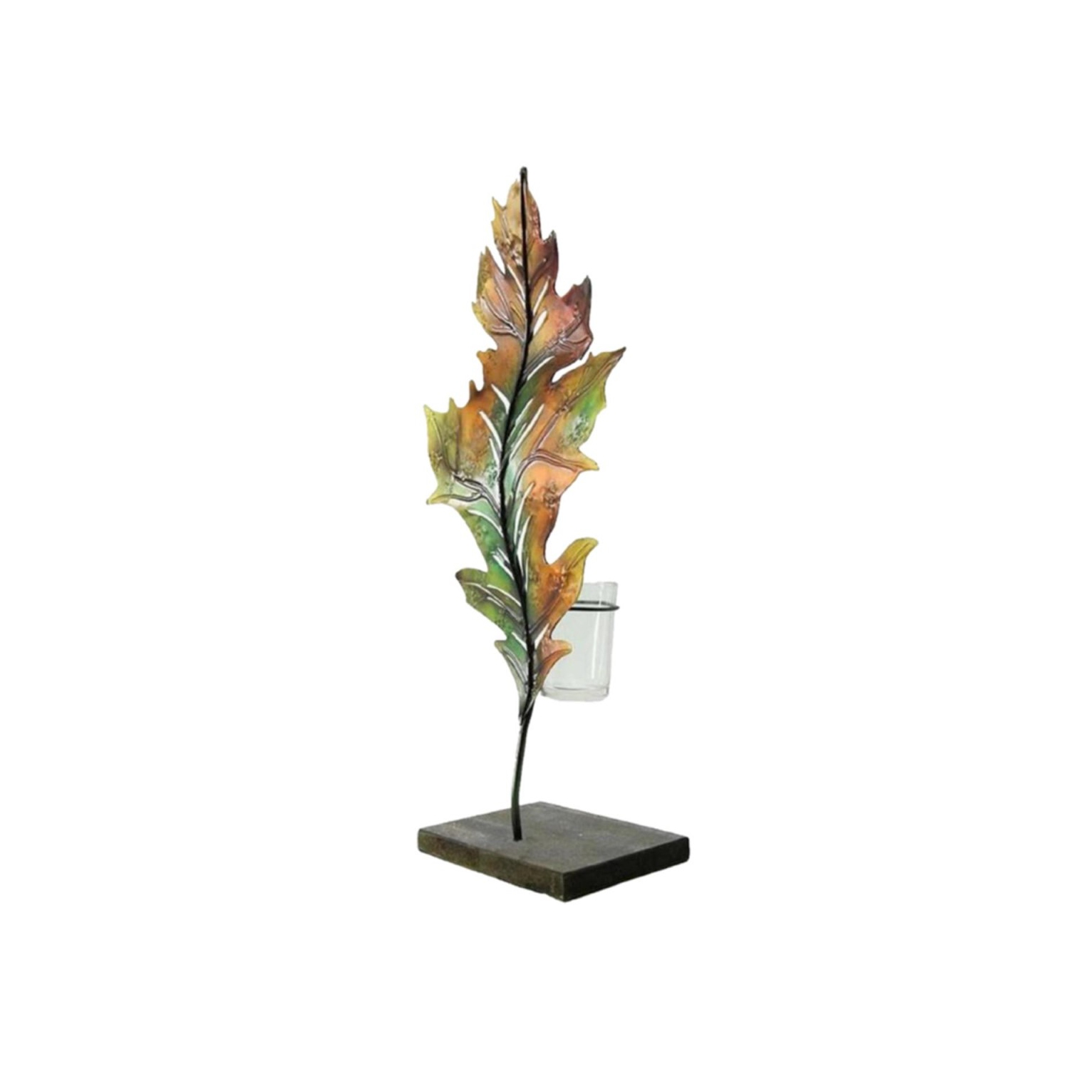 14" Green and Brown Autumn Harvest Leaf Votive Candle Holder