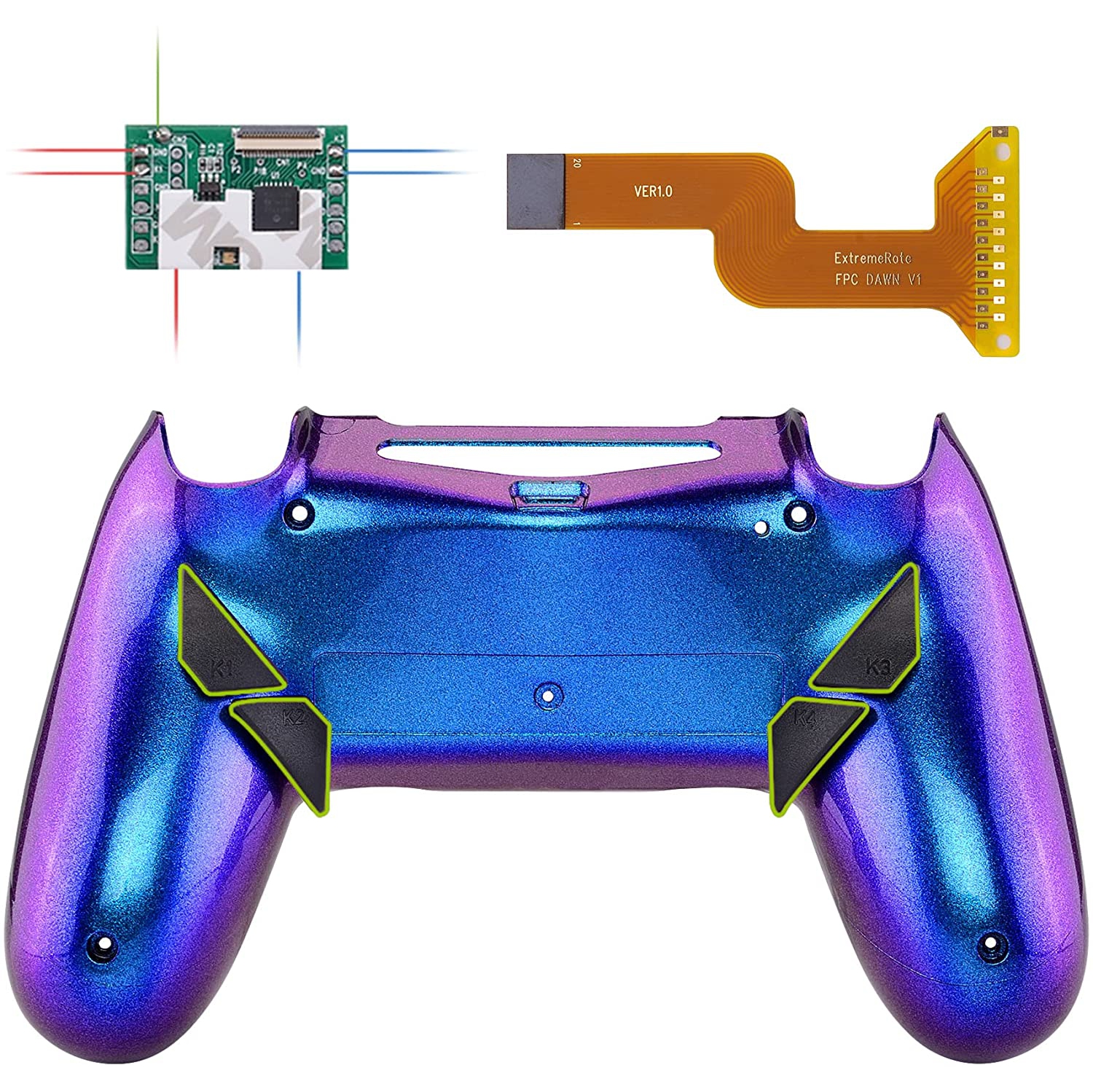 Chameleon Purple Blue Dawn Programable Remap Kit for PS4 Controller with Upgrade Board & Redesigned Back