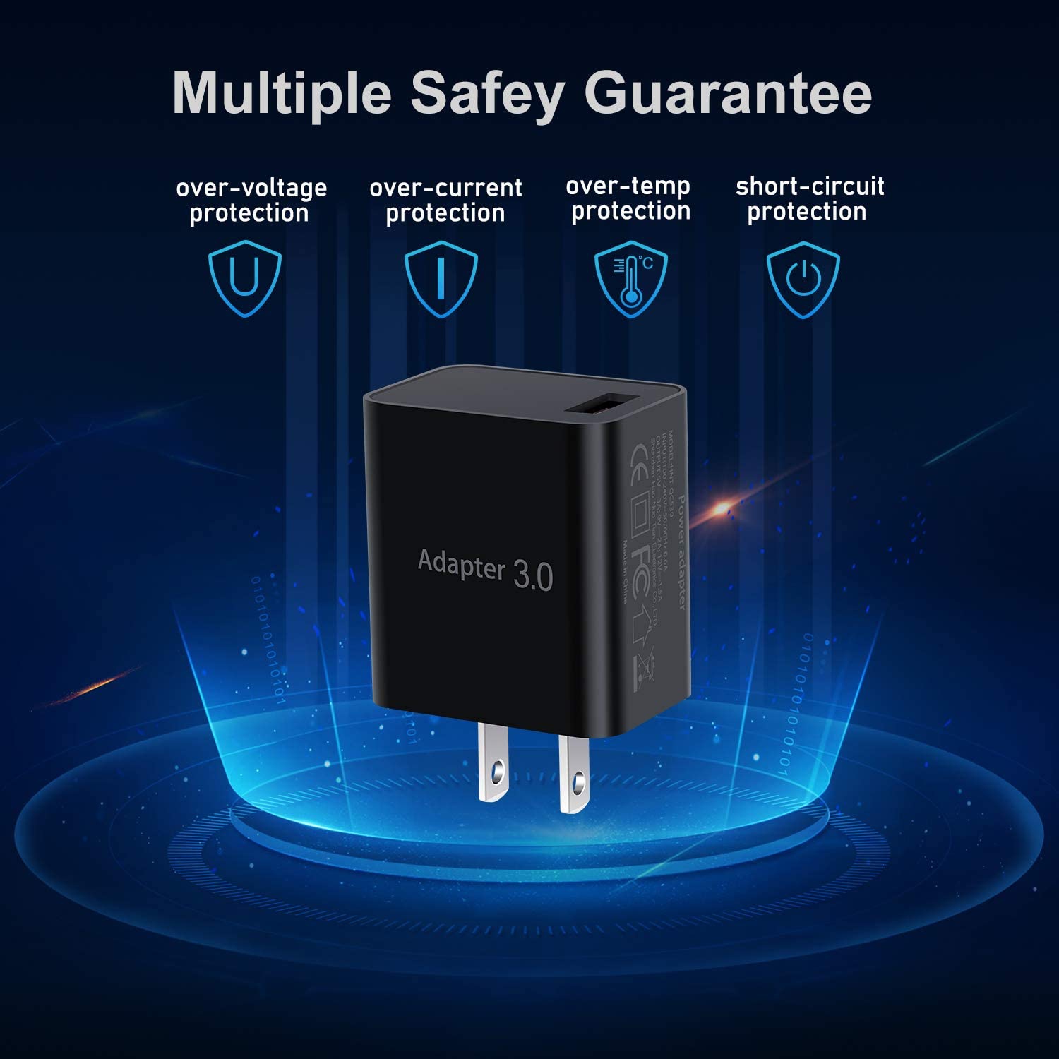 Chargeur mural Fast charge 3.0, adaptateur d’alimentation USB de 18 W Bloc de recharge rapide pour chargeur sans fil,