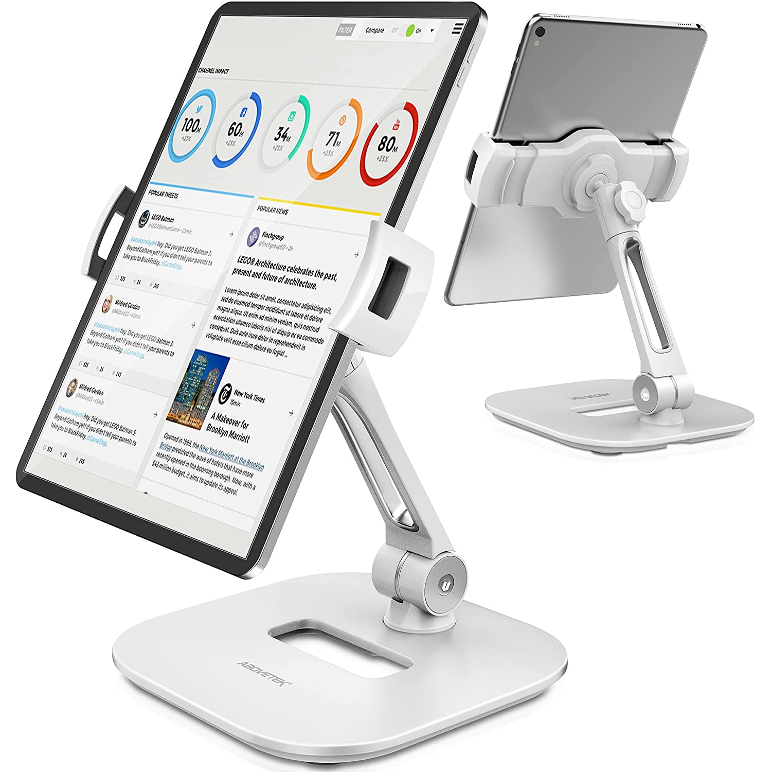 Stylish Aluminum Tablet Stand, Cell Phone Stand, Folding 360° Swivel iPad iPhone Desk Mount Holder fits 4-11”