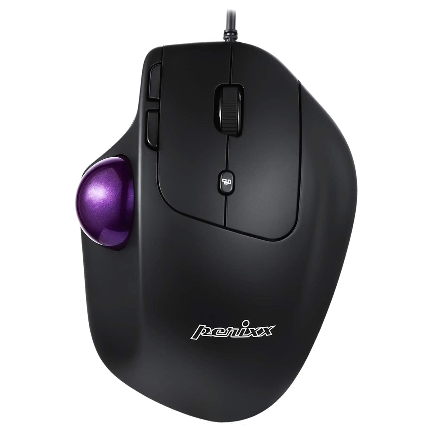 PERIMICE-520 Wired USB Ergonomic Programmable Trackball Mouse, Adjustable Angle, 8 Button Design, Black