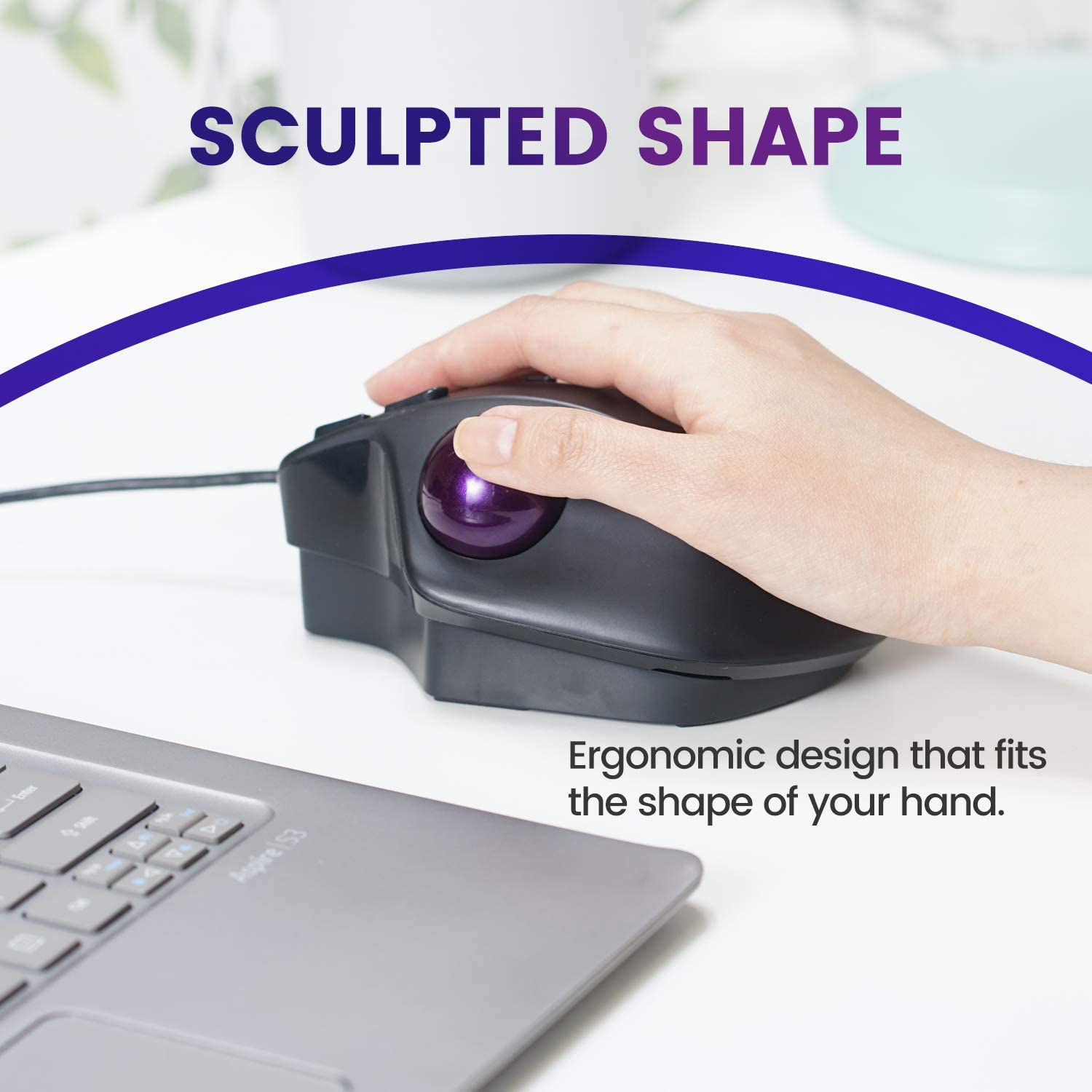 PERIMICE-520 Wired USB Ergonomic Programmable Trackball Mouse, Adjustable Angle, 8 Button Design, Black