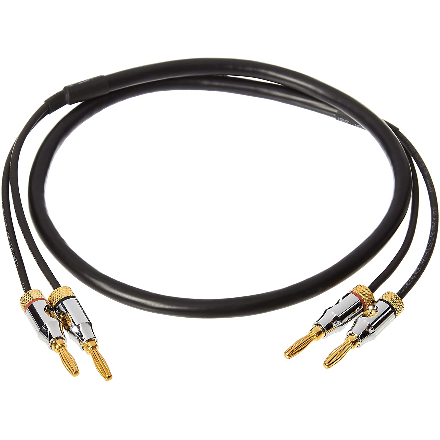 Speaker Cable Wire with Gold-Plated Banana Tip Plugs - CL2 - 99.9% Oxygen Free - 3-Foot